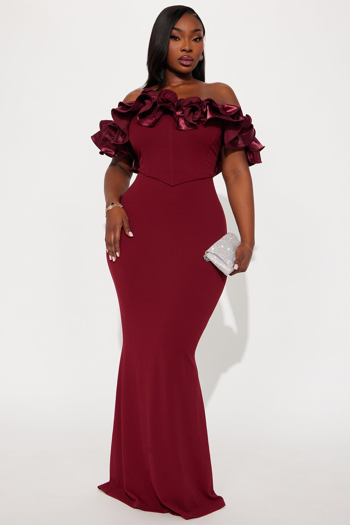 Anora Off Shoulder Gown - Burgundy