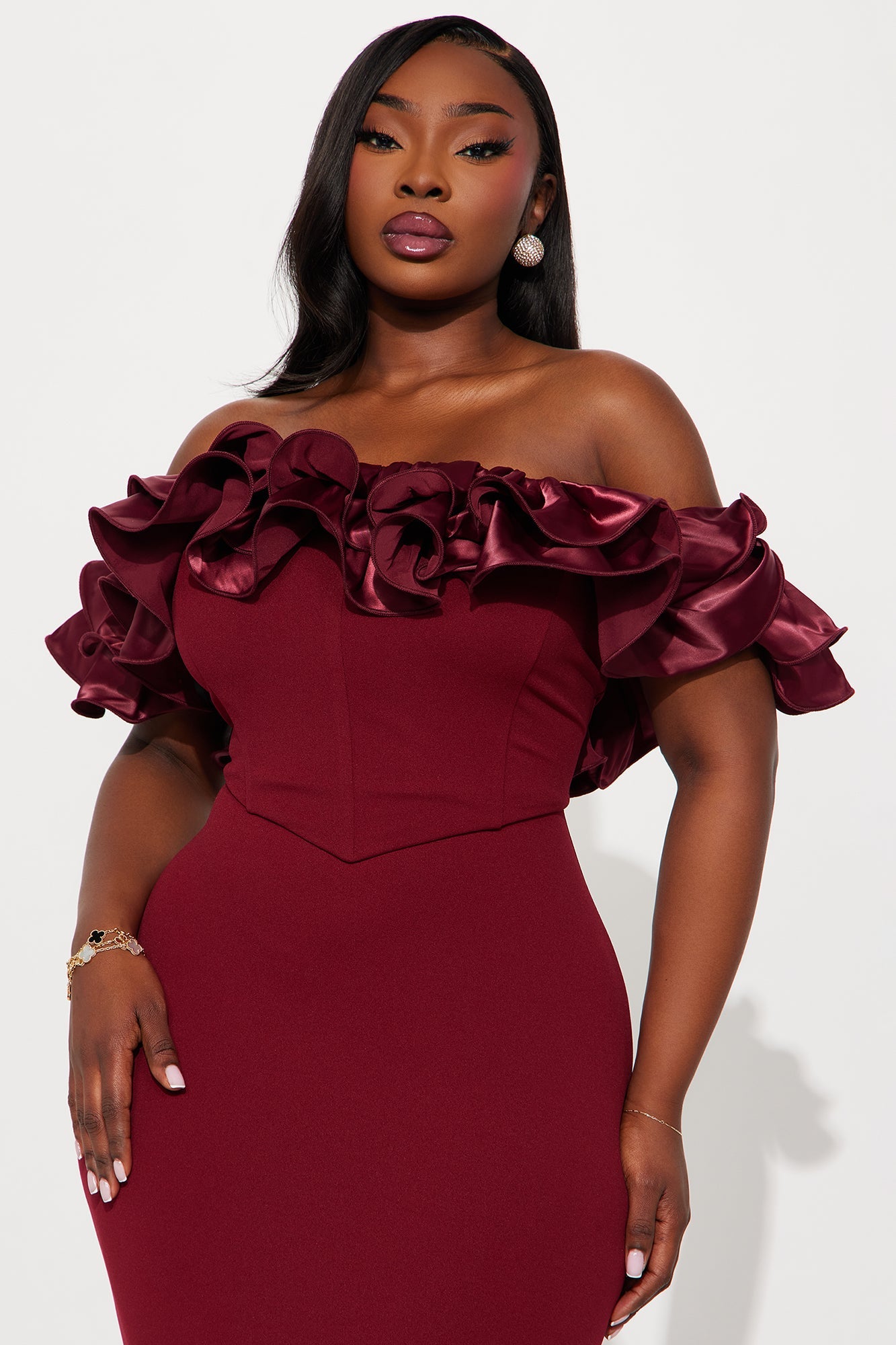 Anora Off Shoulder Gown - Burgundy