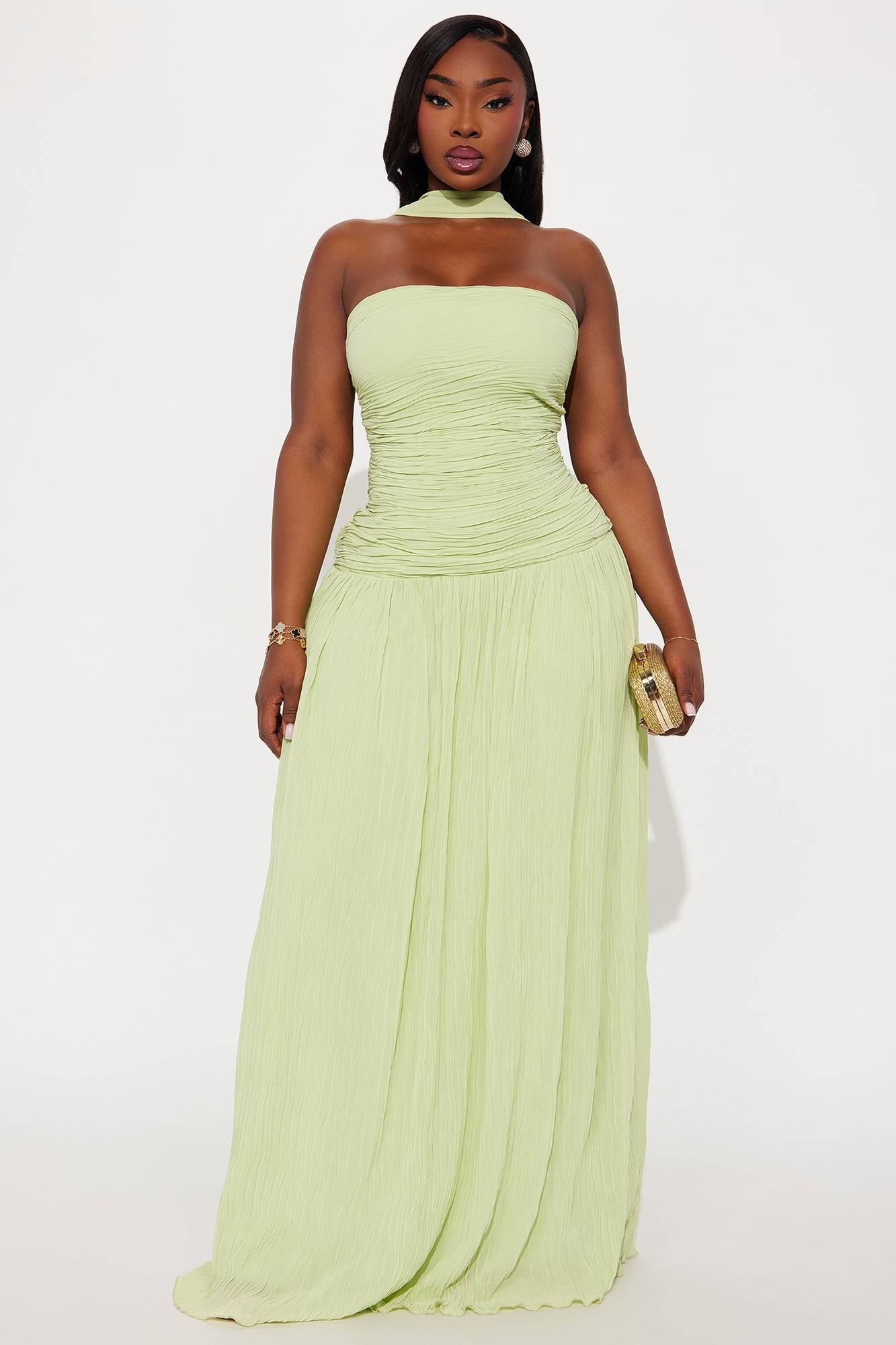 Marielle Pleated Scarf Gown - Sage