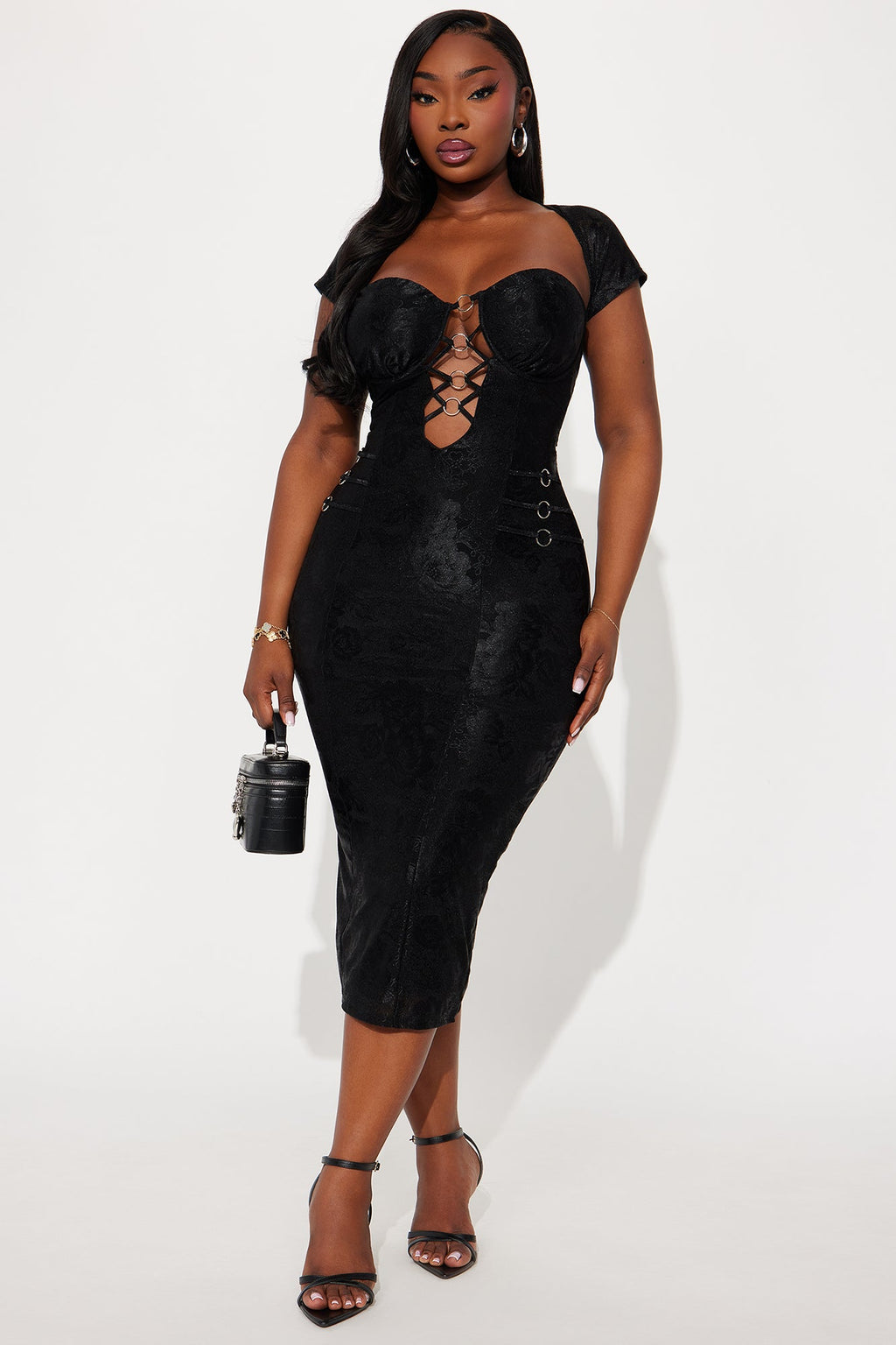 Liliana Lace Midi Dress - Black