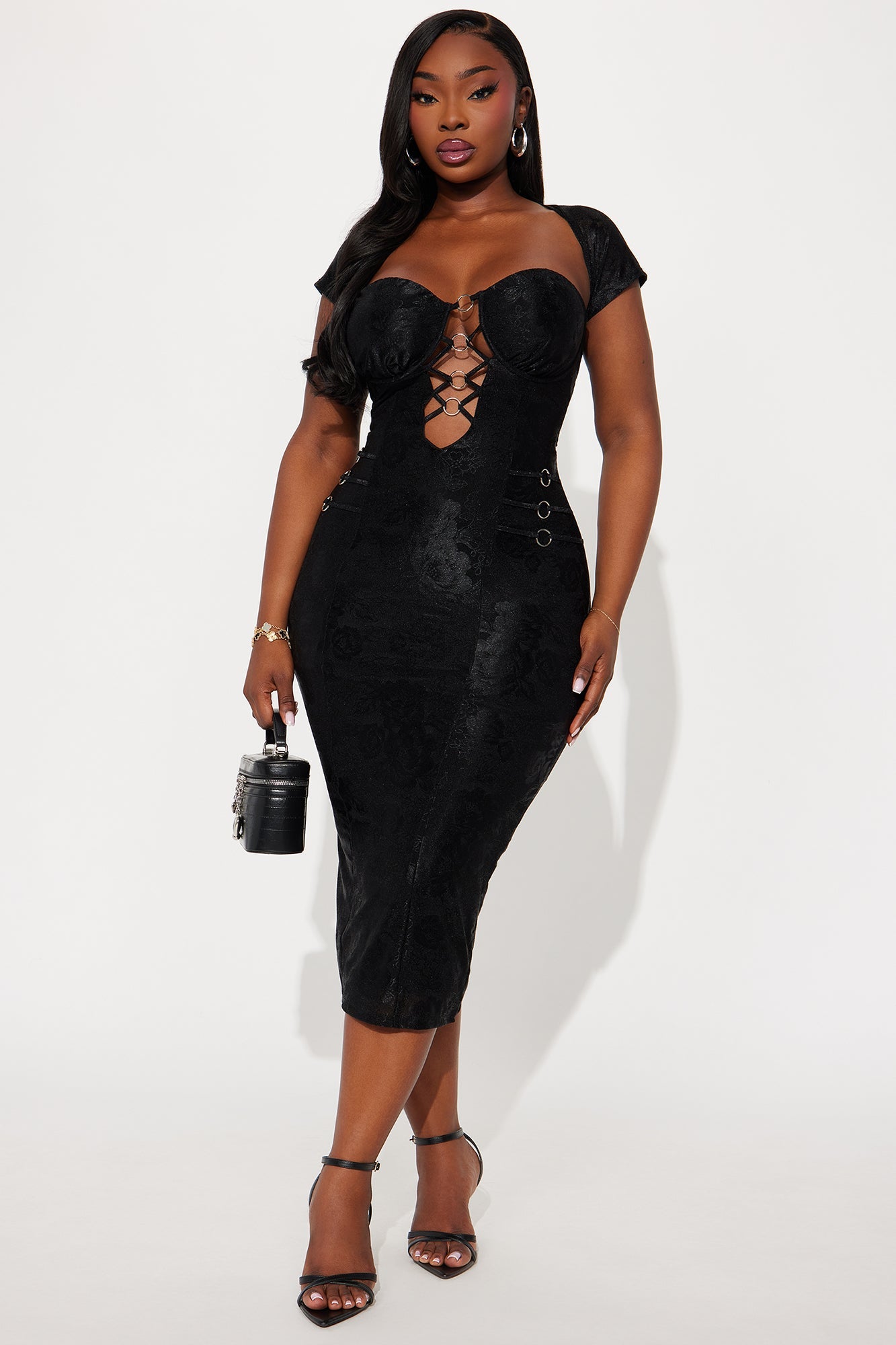Liliana Lace Midi Dress - Black