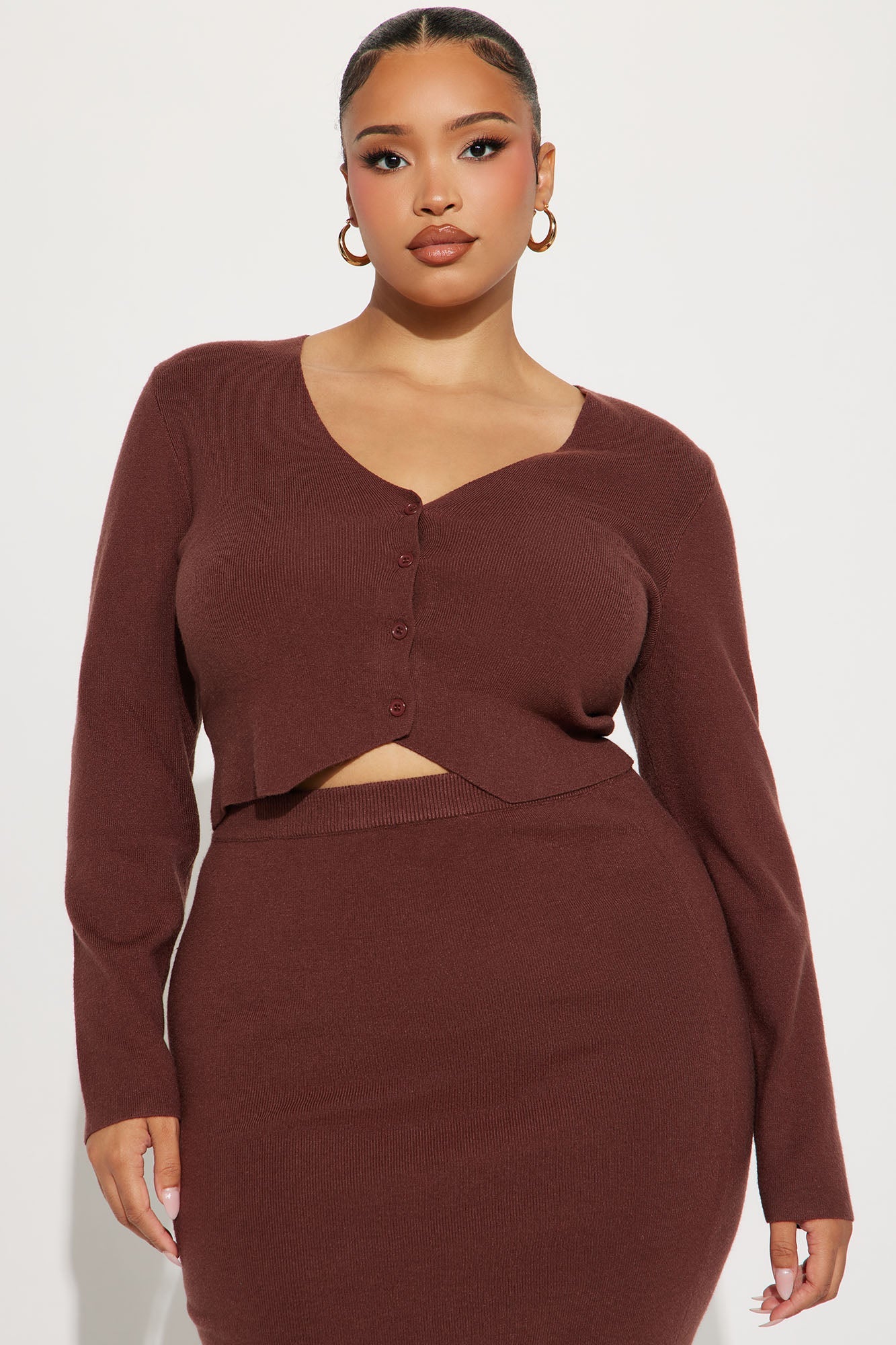 Along Came You Cardigan Maxi Skirt Set - Brown