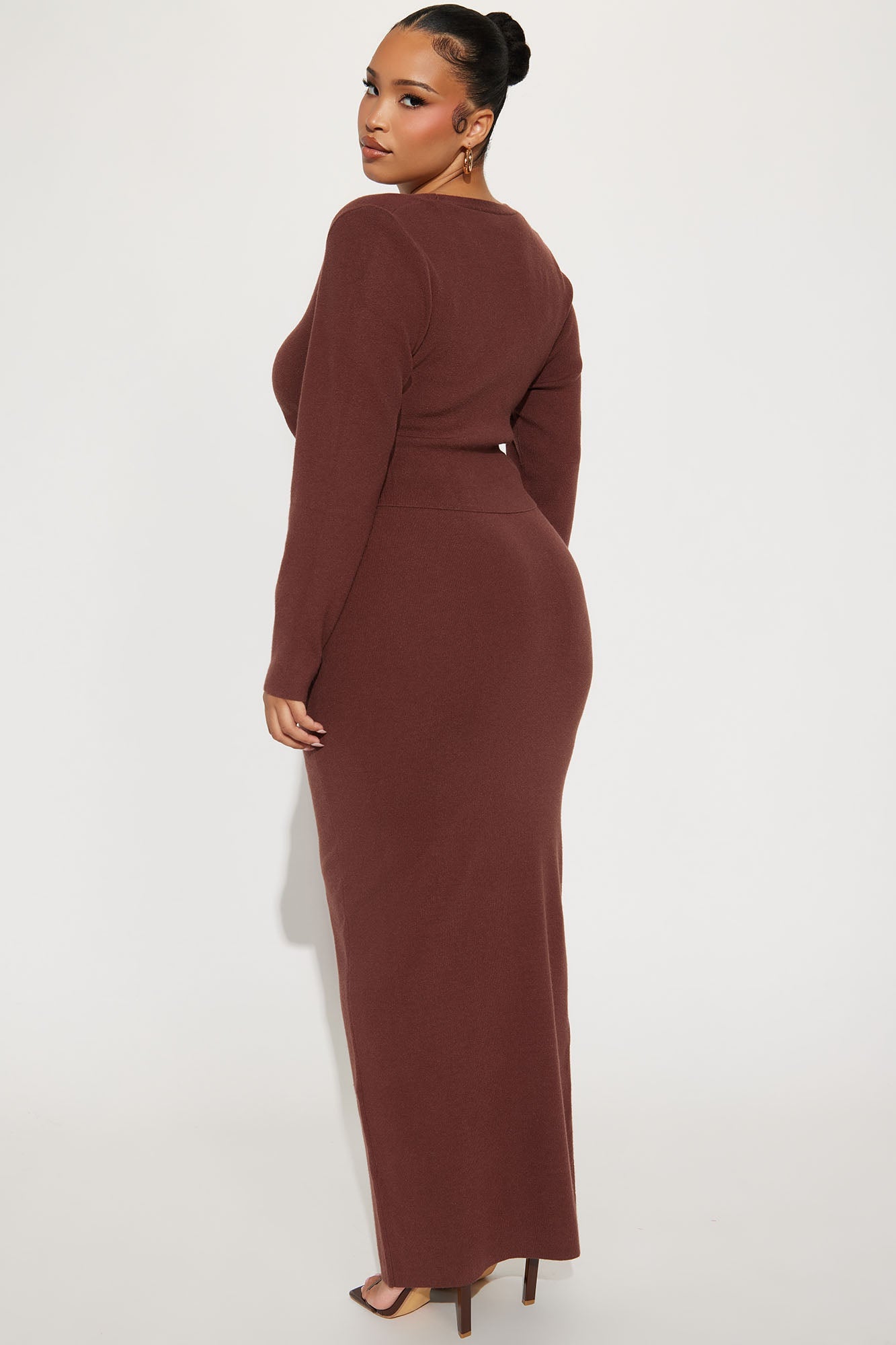 Along Came You Cardigan Maxi Skirt Set - Brown