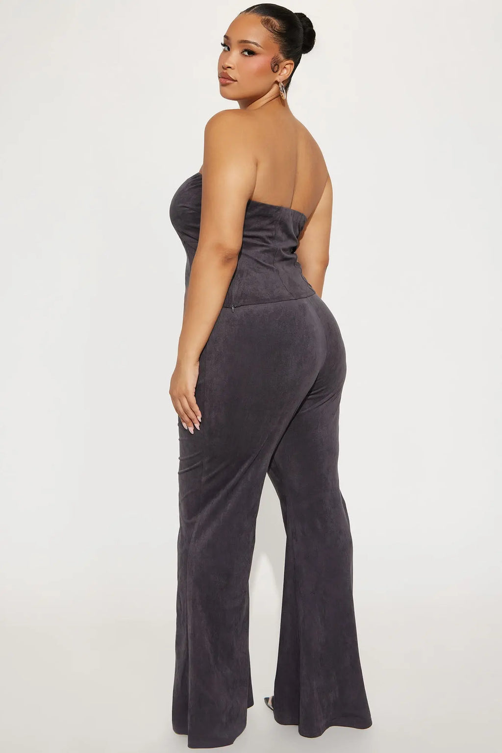 Buckle Up Faux Suede Belted Pant Set - Grey 