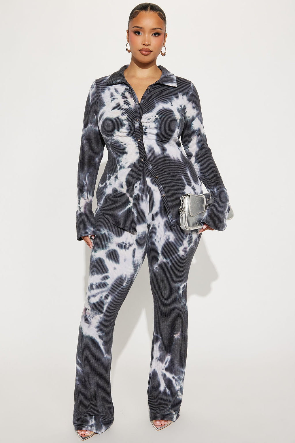 Ava Long Sleeve Washed Pant Set - Navy/combo 
