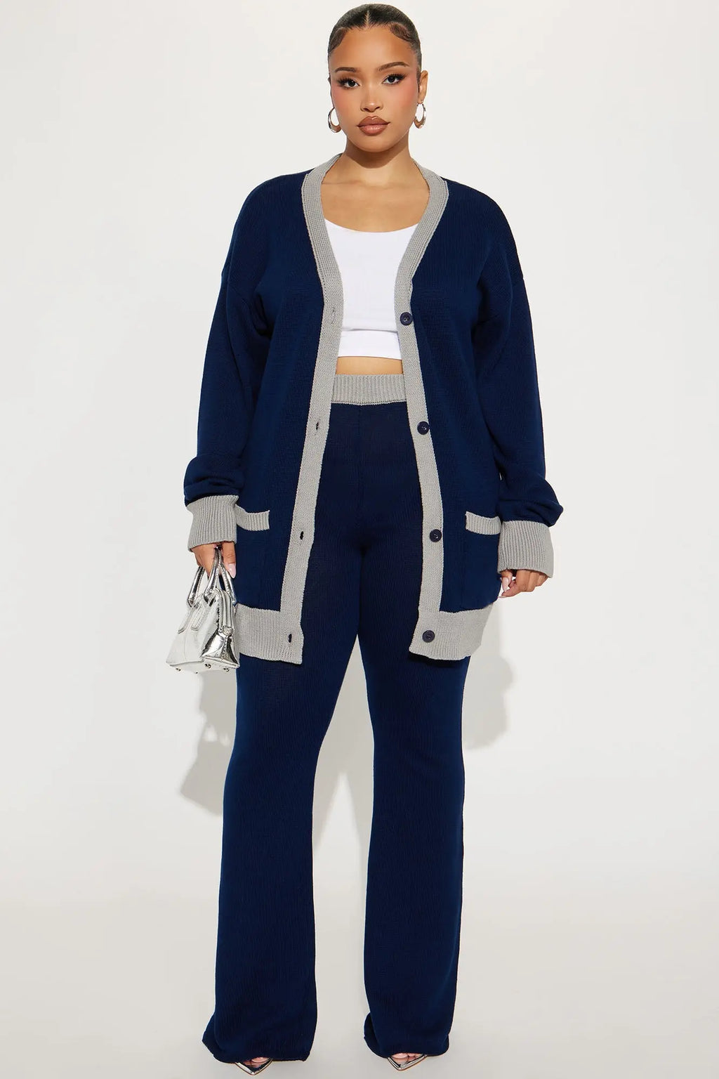 Emery Sweater Cardigan Pant Set - Navy 