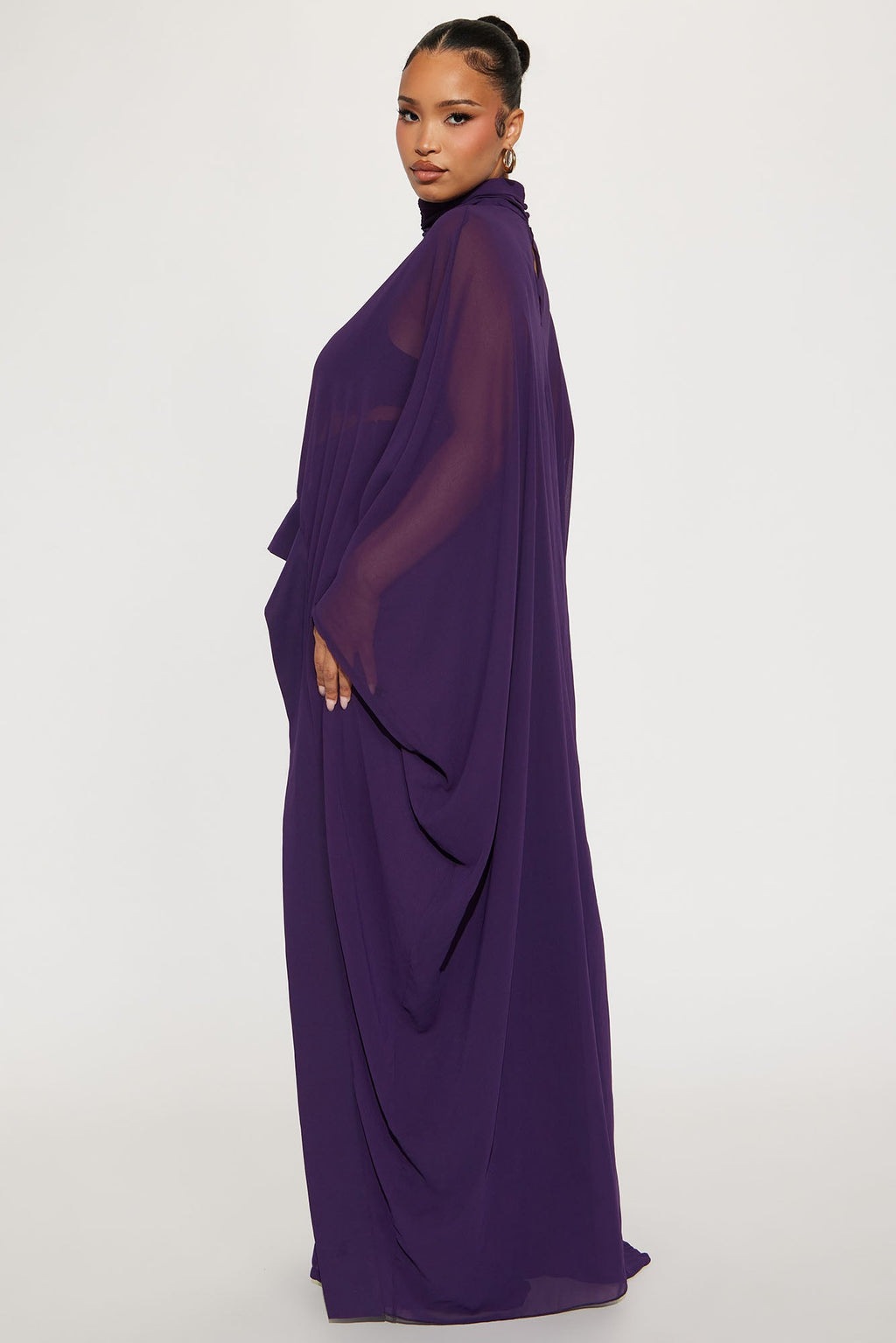 Sheer Moment Draped Pant Set - Eggplant 