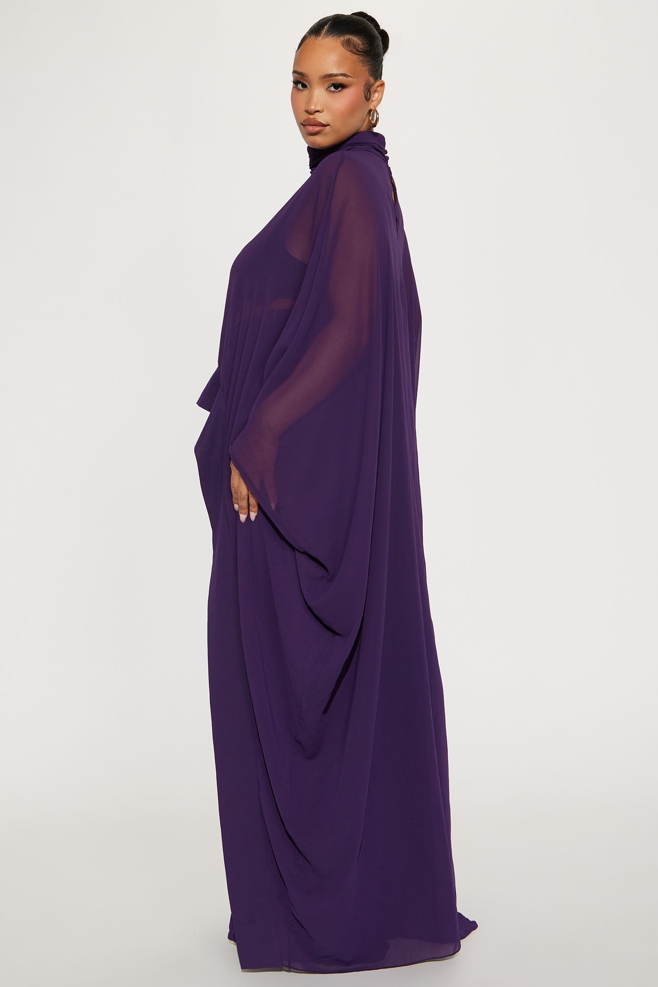 Sheer Moment Draped Pant Set - Eggplant 