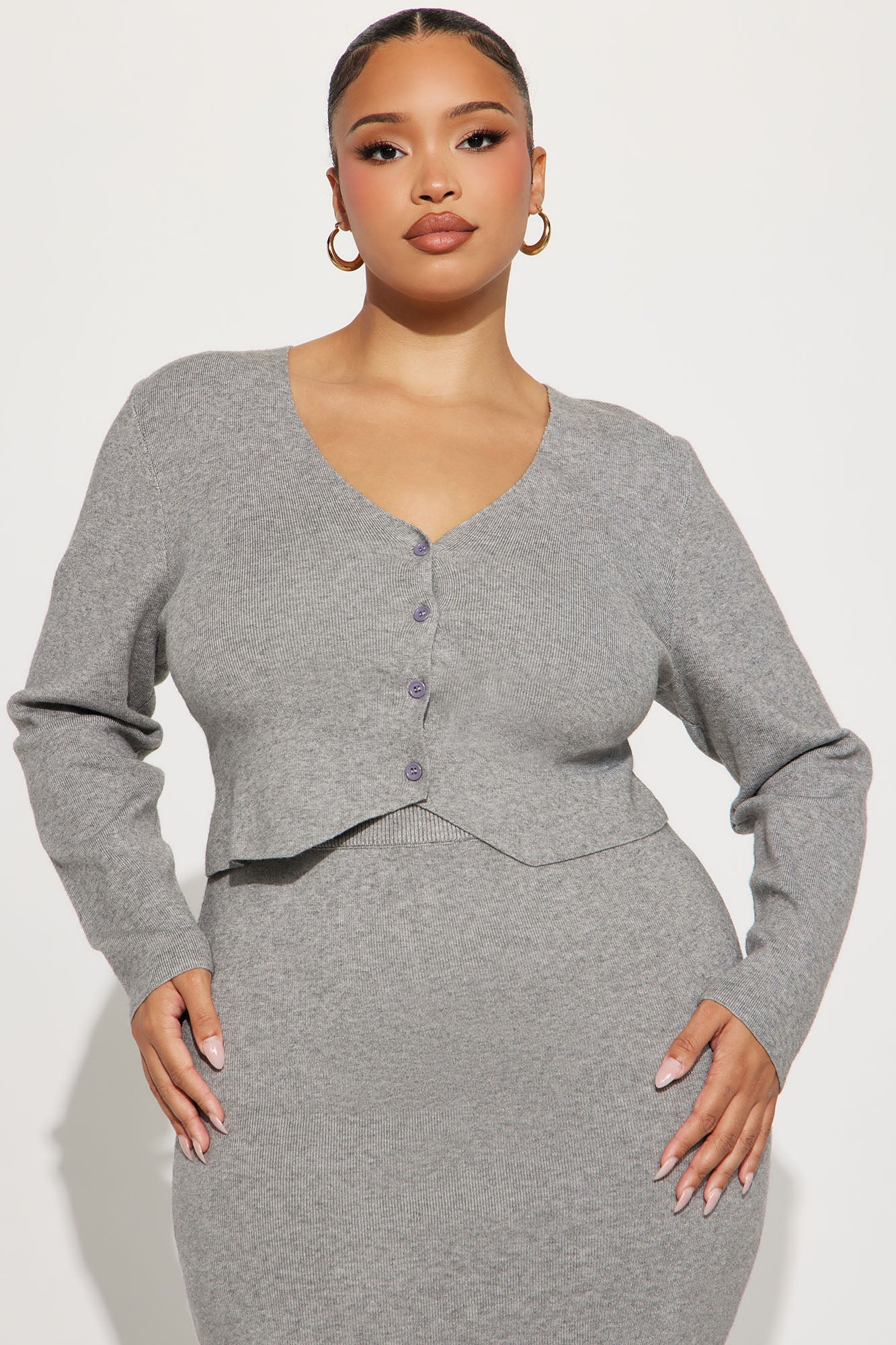 Along Came You Cardigan Maxi Skirt Set - Heather Grey