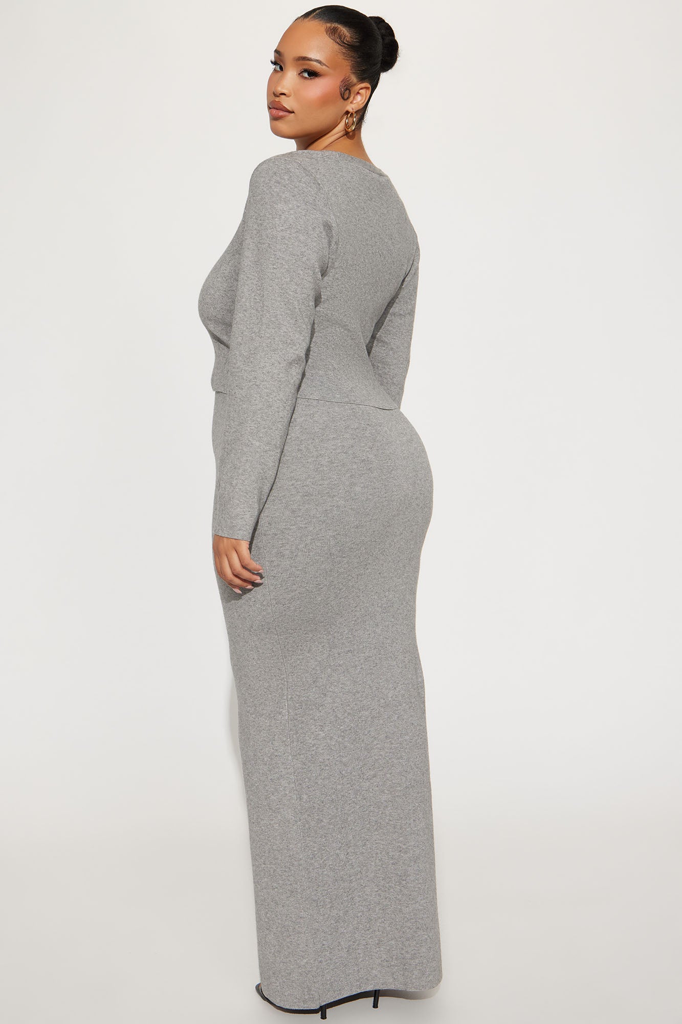 Along Came You Cardigan Maxi Skirt Set - Heather Grey