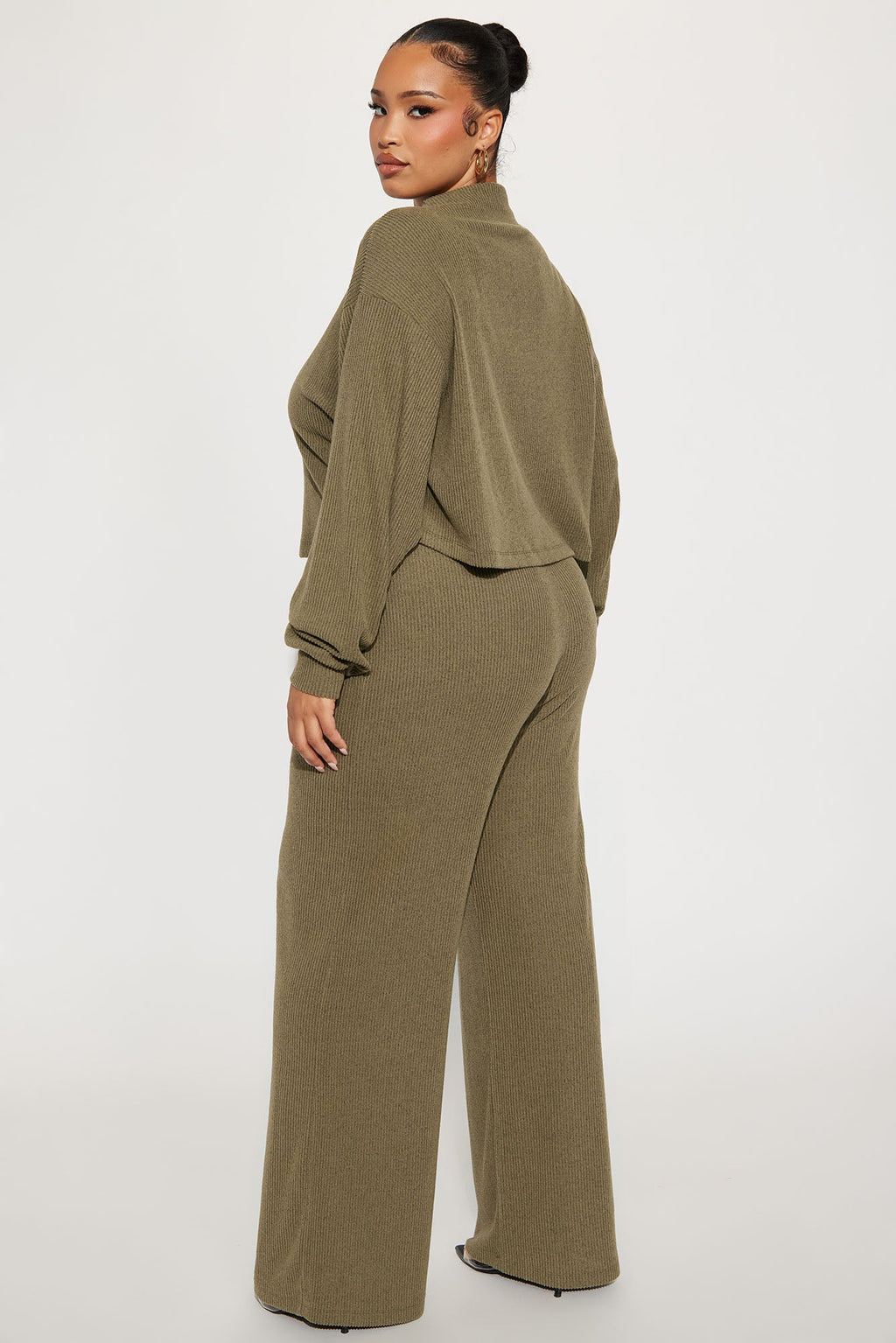 Sienna Soft Knit Wide Leg Pant Set - Olive