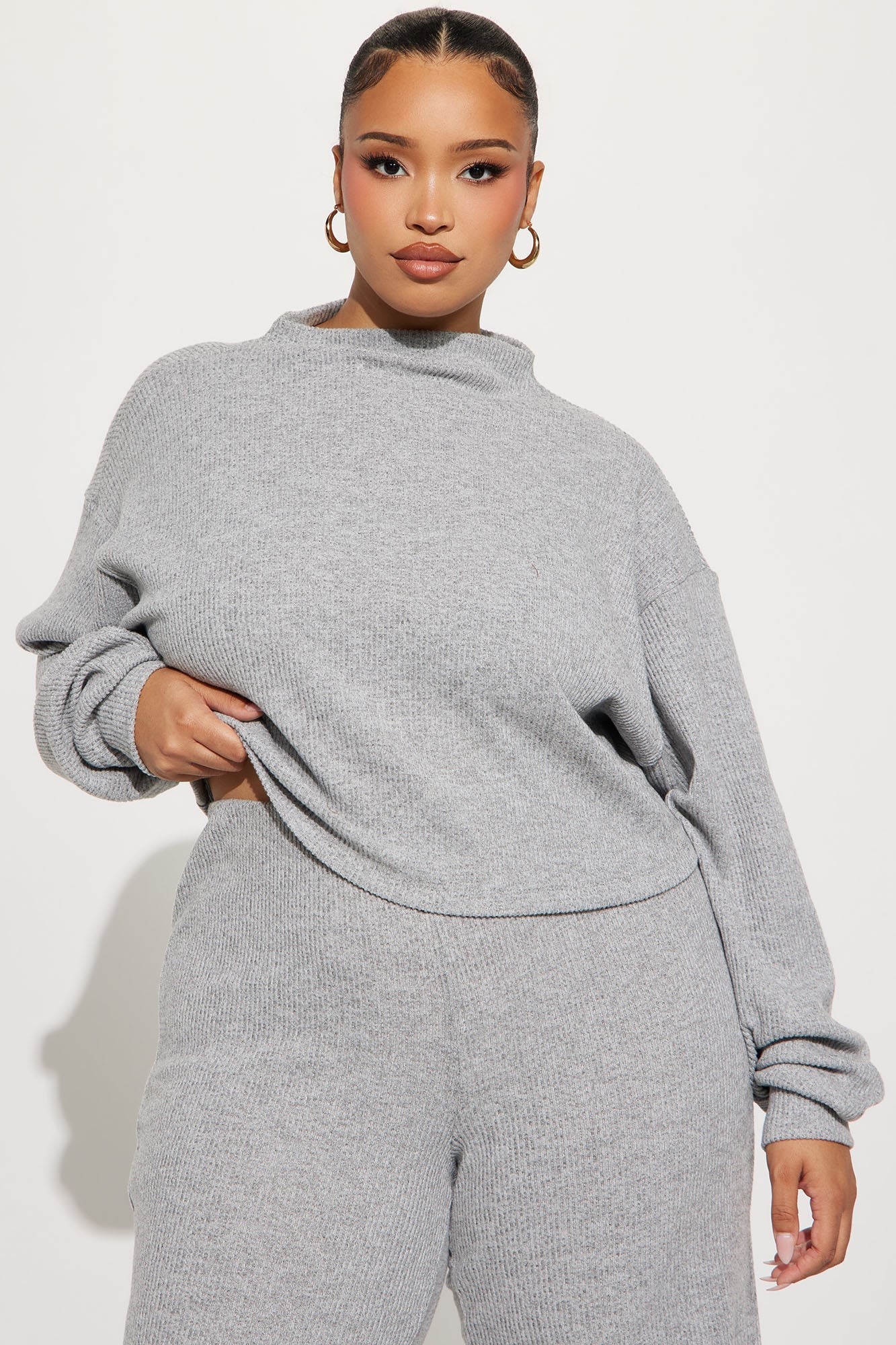 Sienna Soft Knit Wide Leg Pant Set - Heather Grey