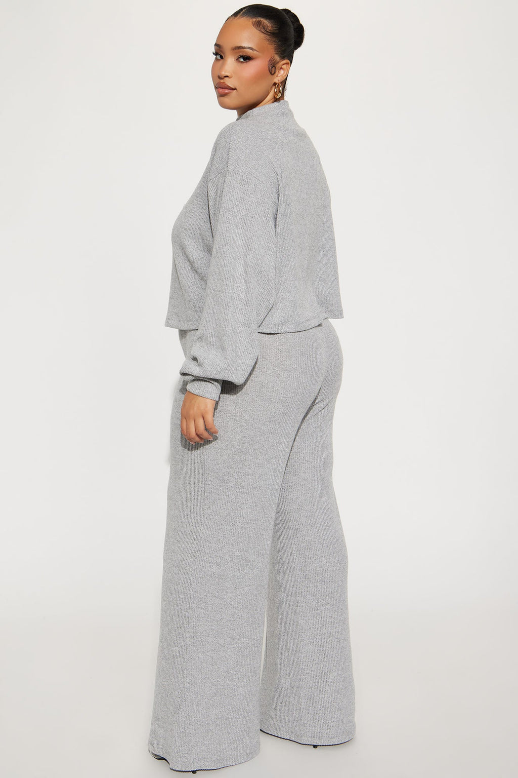 Sienna Soft Knit Wide Leg Pant Set - Heather Grey