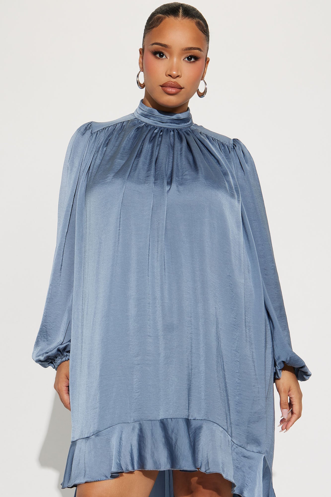 Giselle Long Sleeve Flowy Mini Dress - Blue