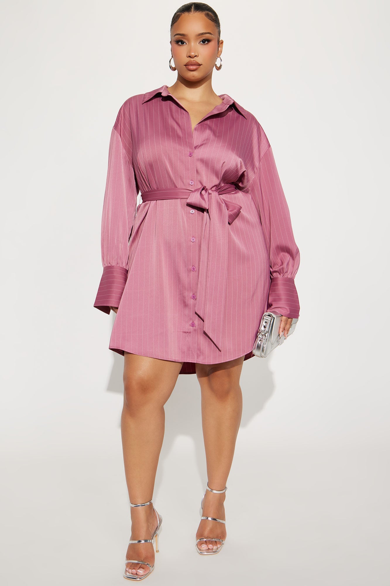 Mariela Pinstripe Satin Mini Dress - Mauve