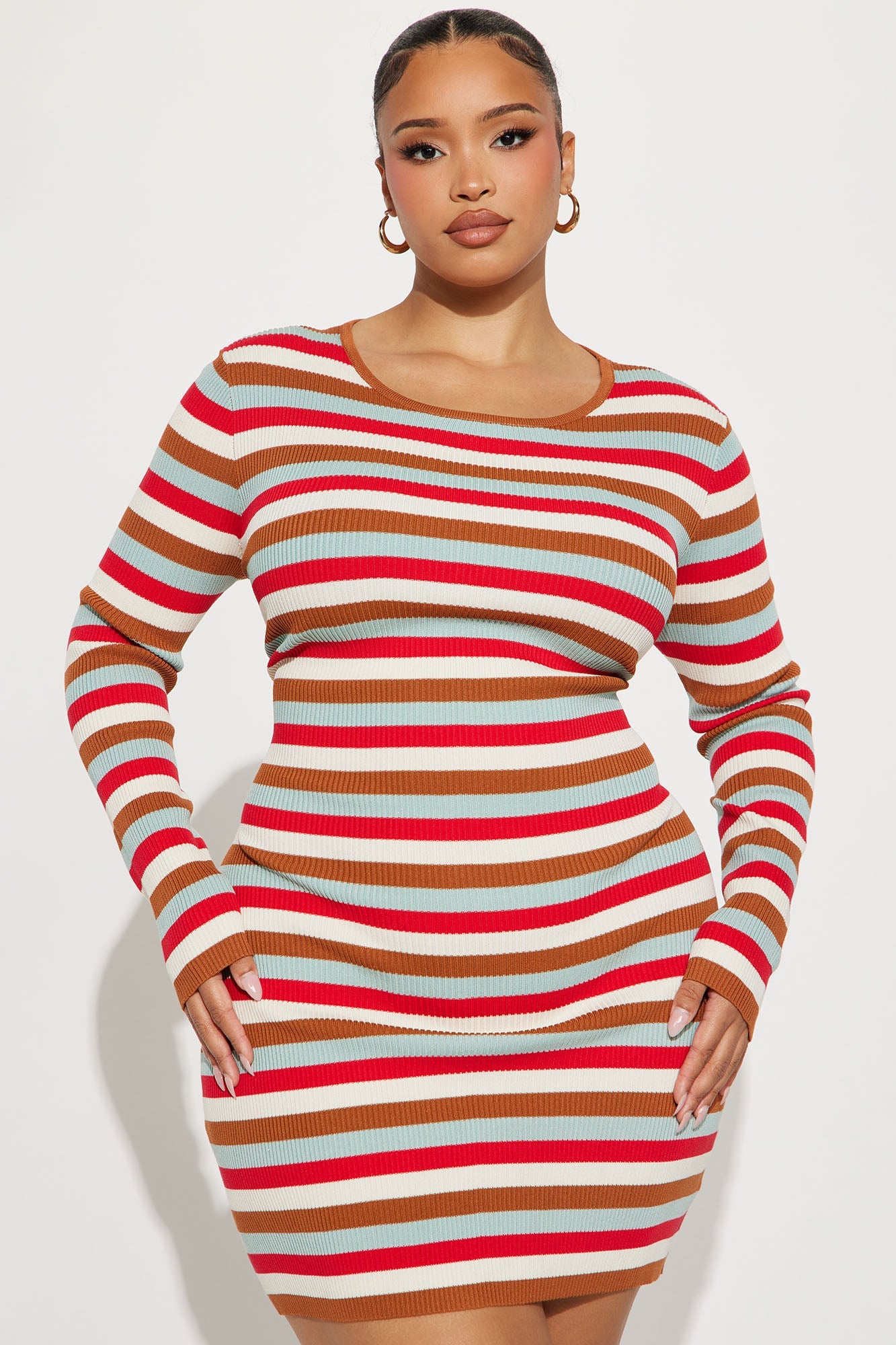 Fall For You Striped Sweater Mini Dress - Multi Color
