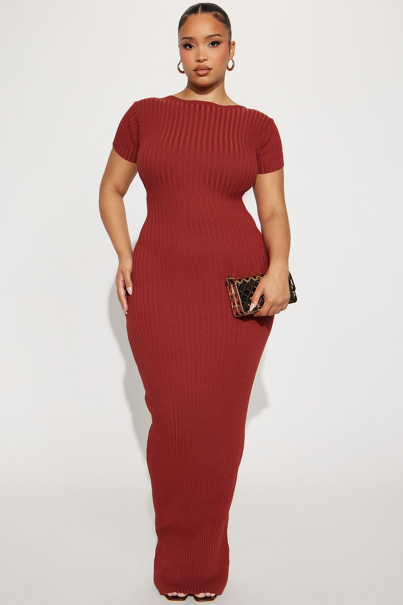 Nomi Low Back Sweater Maxi Dress - Rust
