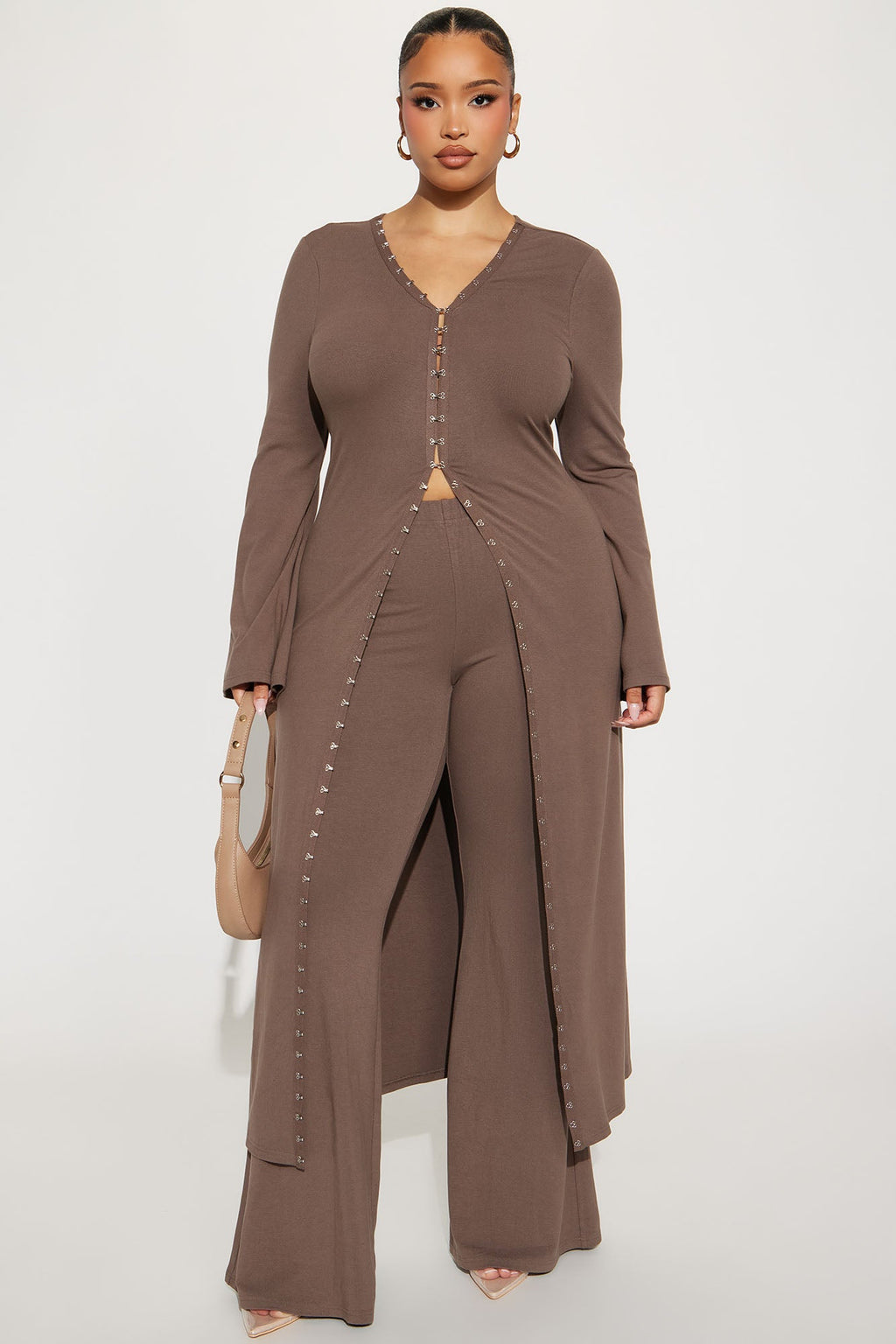Dont Make Me Blush Long Cardigan Pant Set - Charcoal