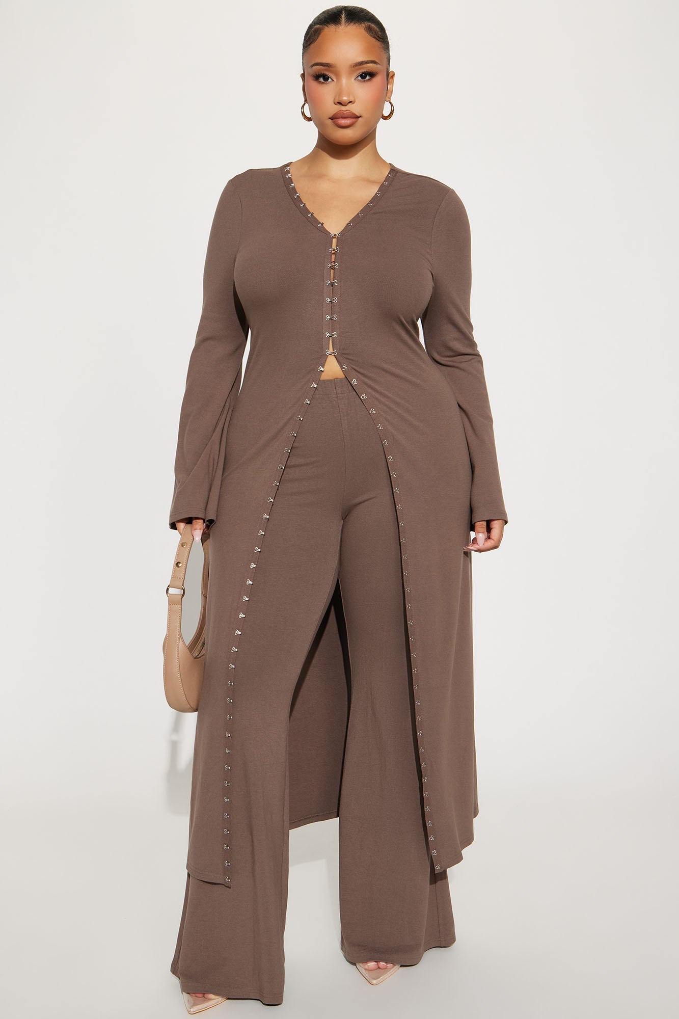Dont Make Me Blush Long Cardigan Pant Set - Charcoal