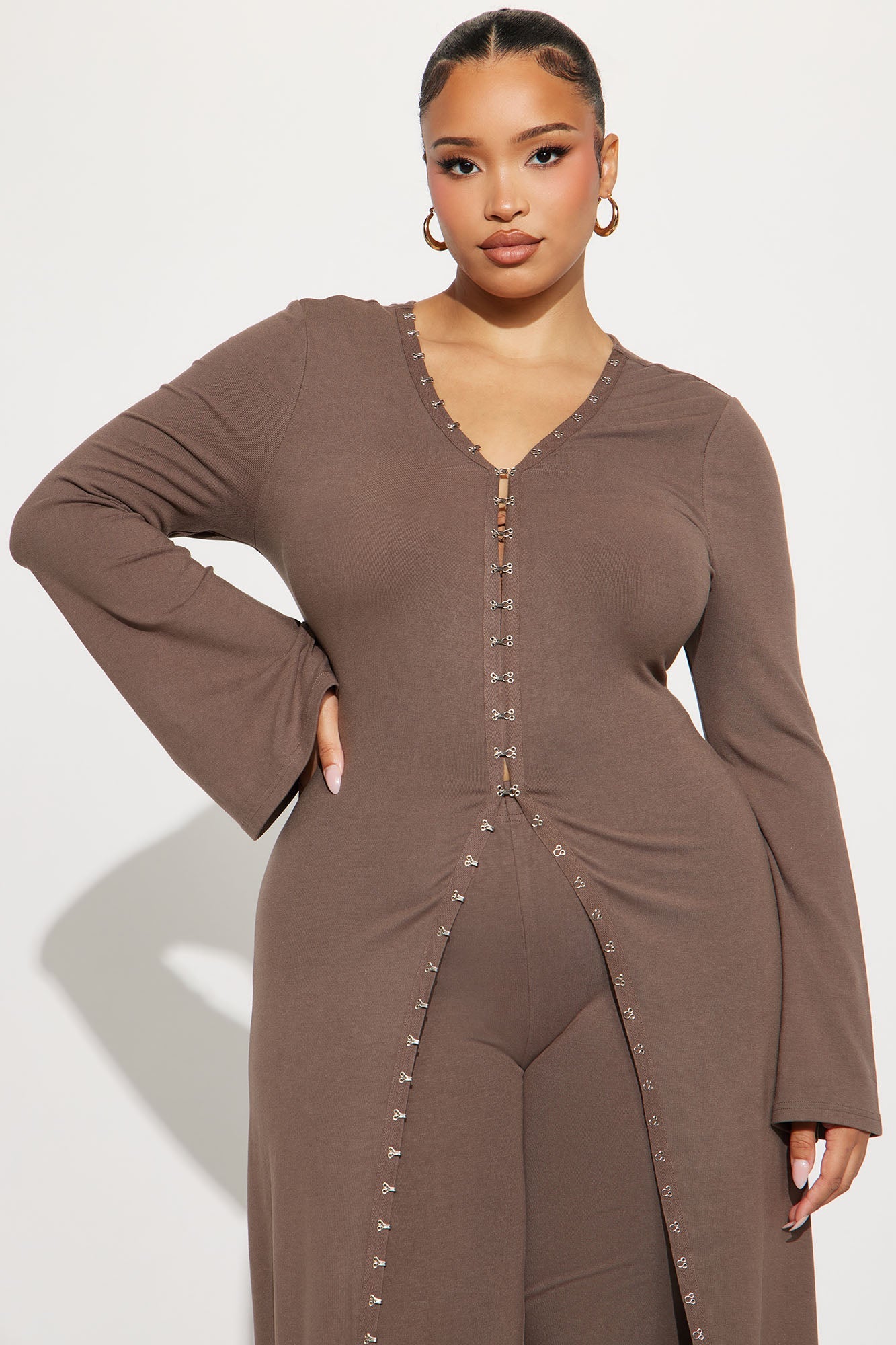 Dont Make Me Blush Long Cardigan Pant Set - Charcoal