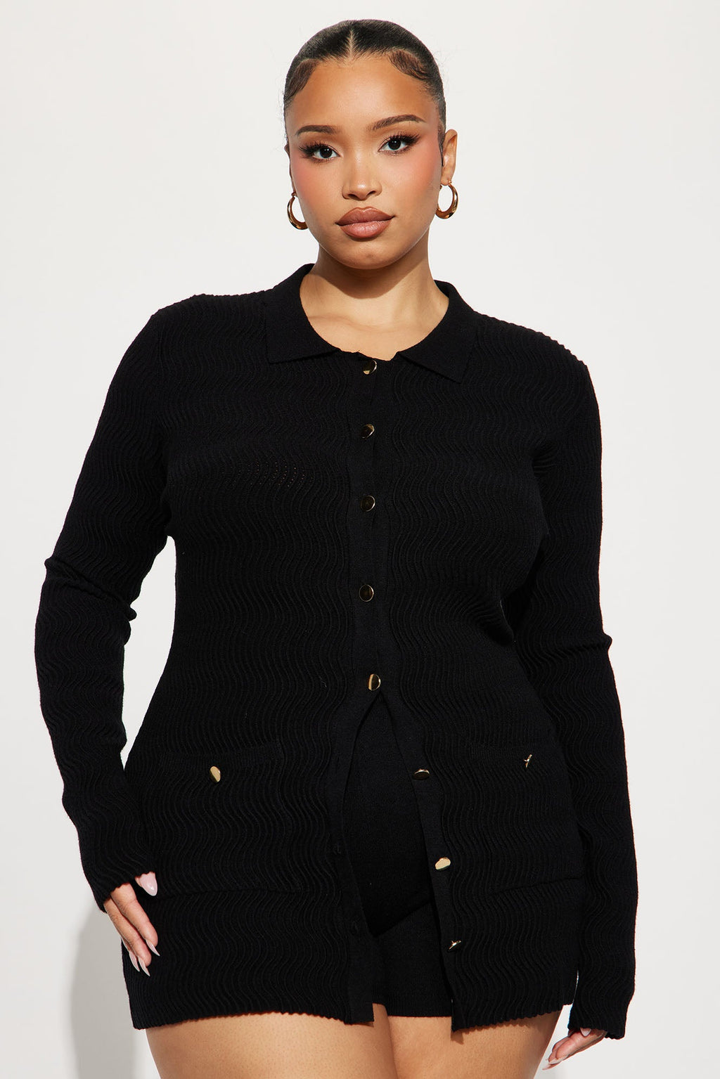 So Sweet Textured Cardigan Short Set - Black
