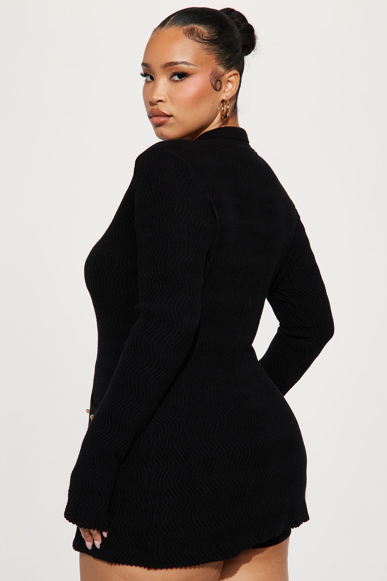 So Sweet Textured Cardigan Short Set - Black