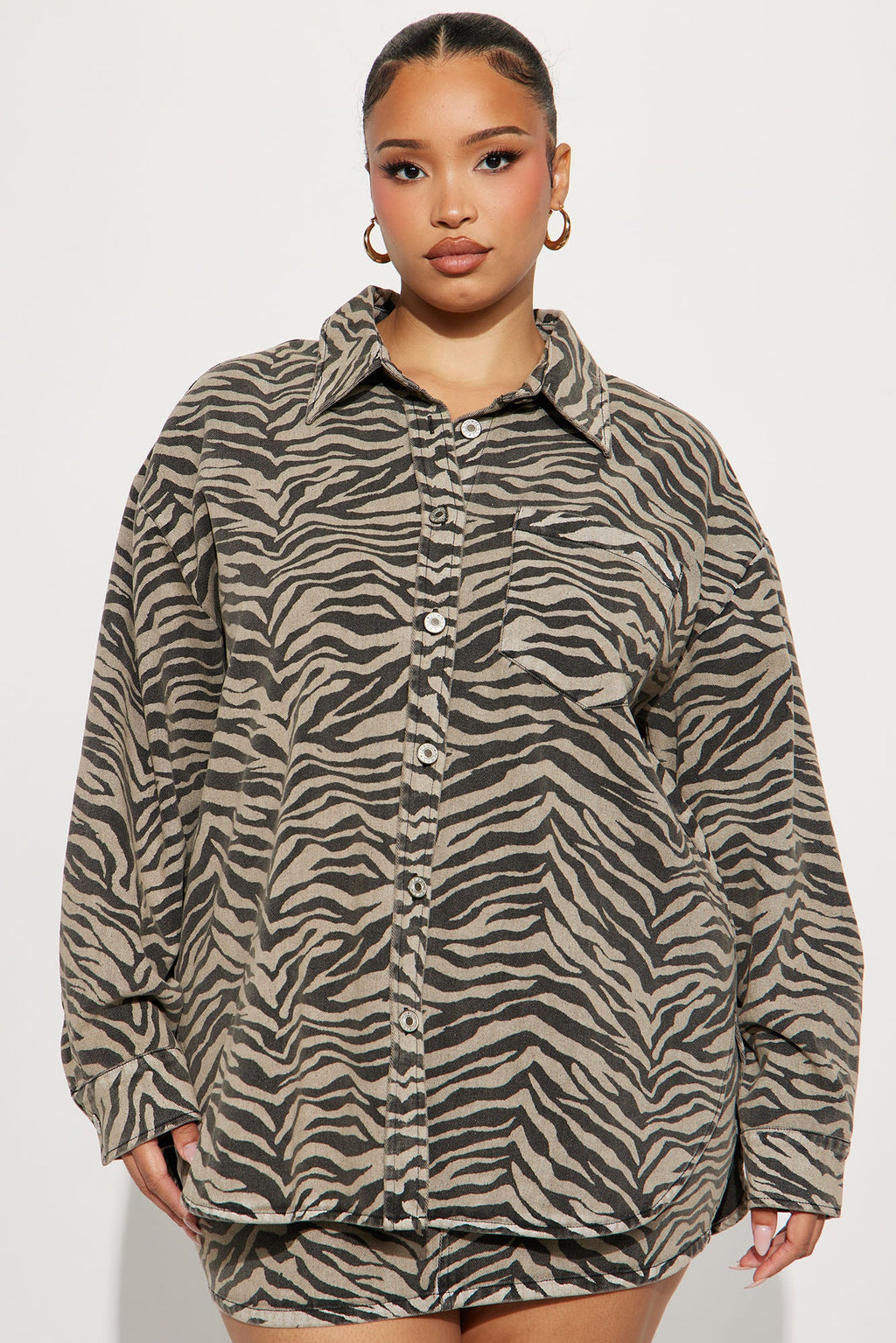 Kamila Denim Zebra Print Jacket Skirt Set - Sand/combo