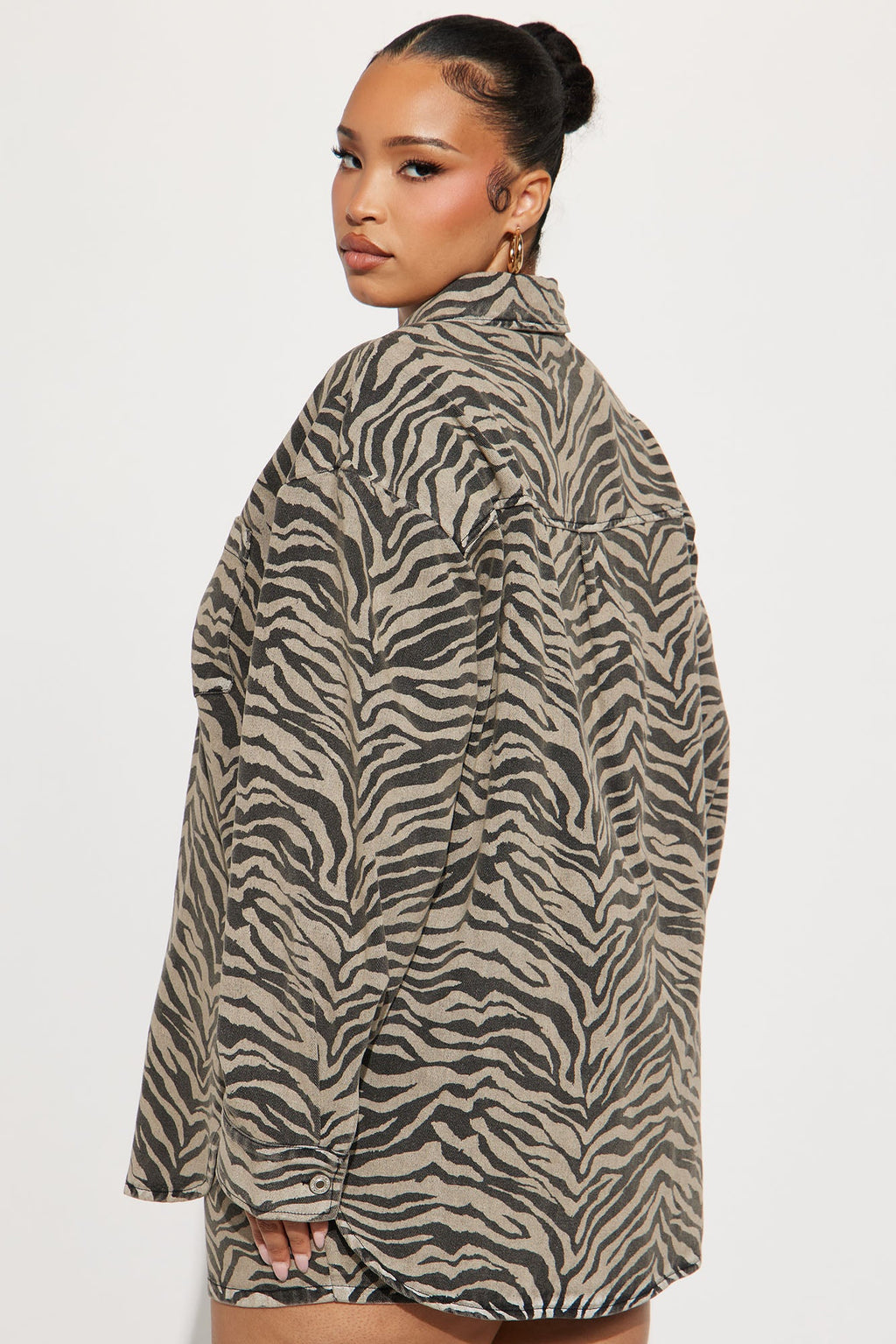 Kamila Denim Zebra Print Jacket Skirt Set - Sand/combo