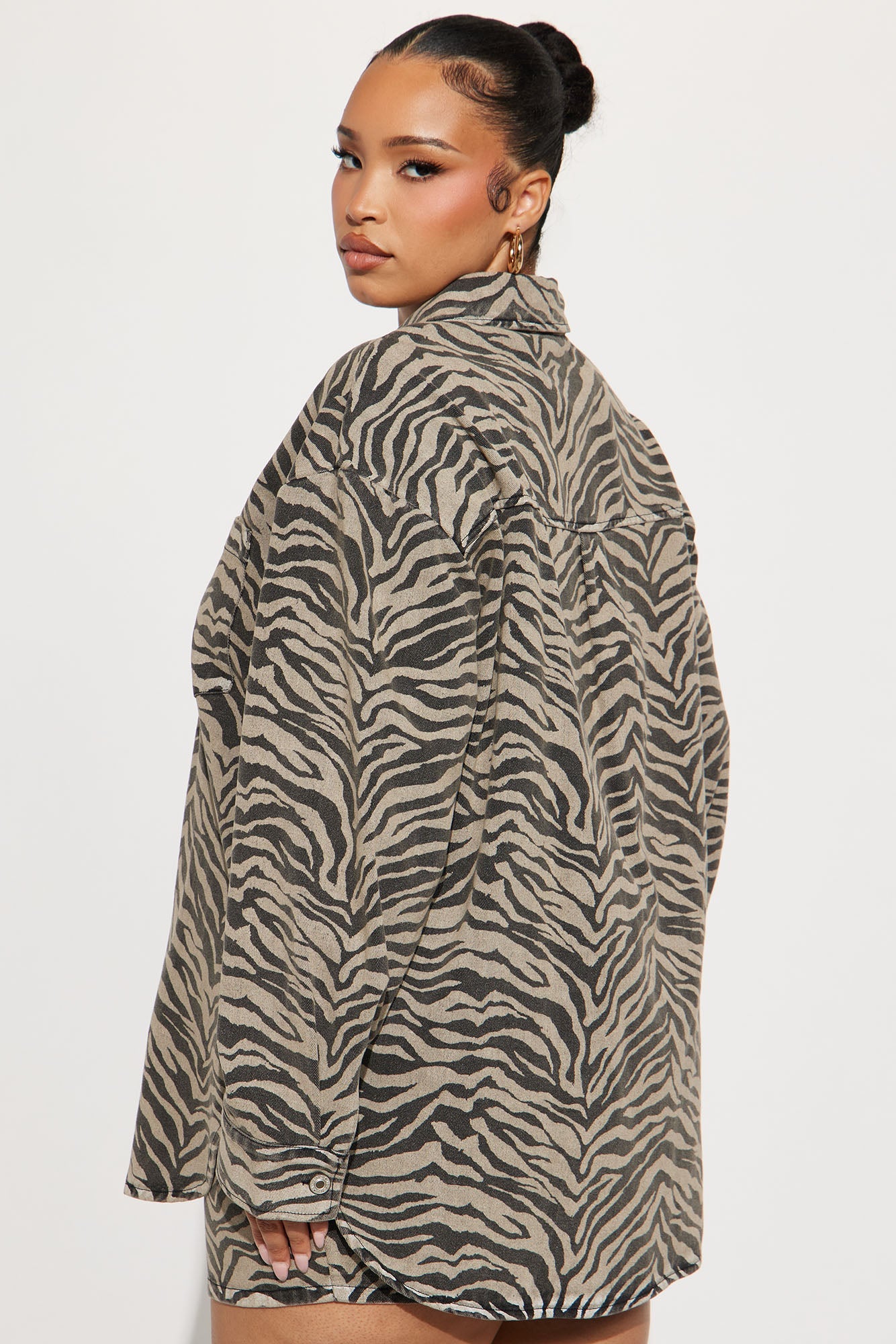 Kamila Denim Zebra Print Jacket Skirt Set - Sand/combo