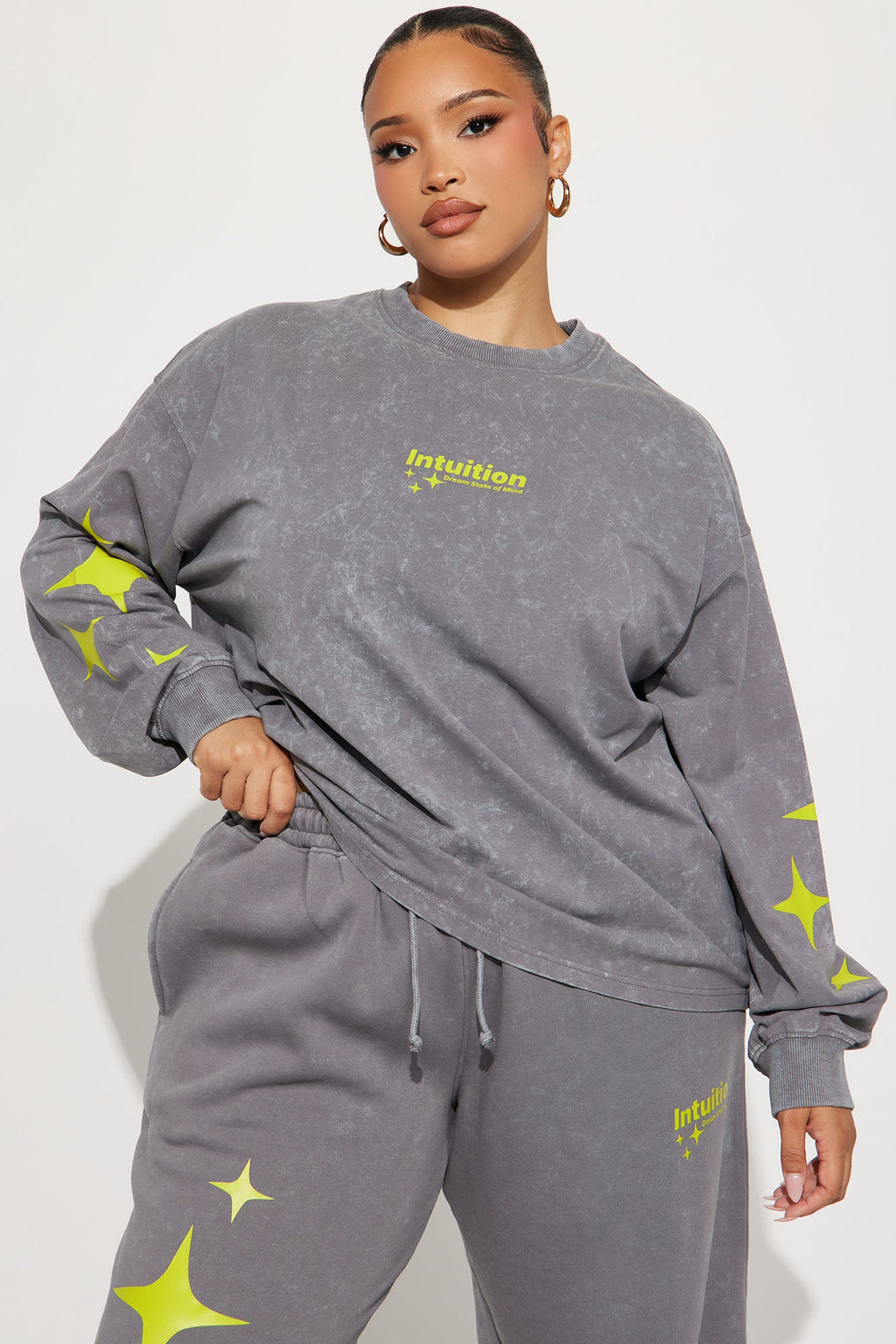 Trust Your Intuition Acid Wash Jogger Set - Grey