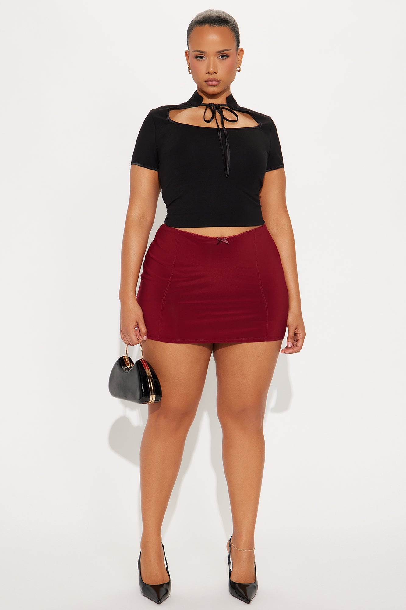 Blaire Lace Trim Micro Mini Skort - Burgundy