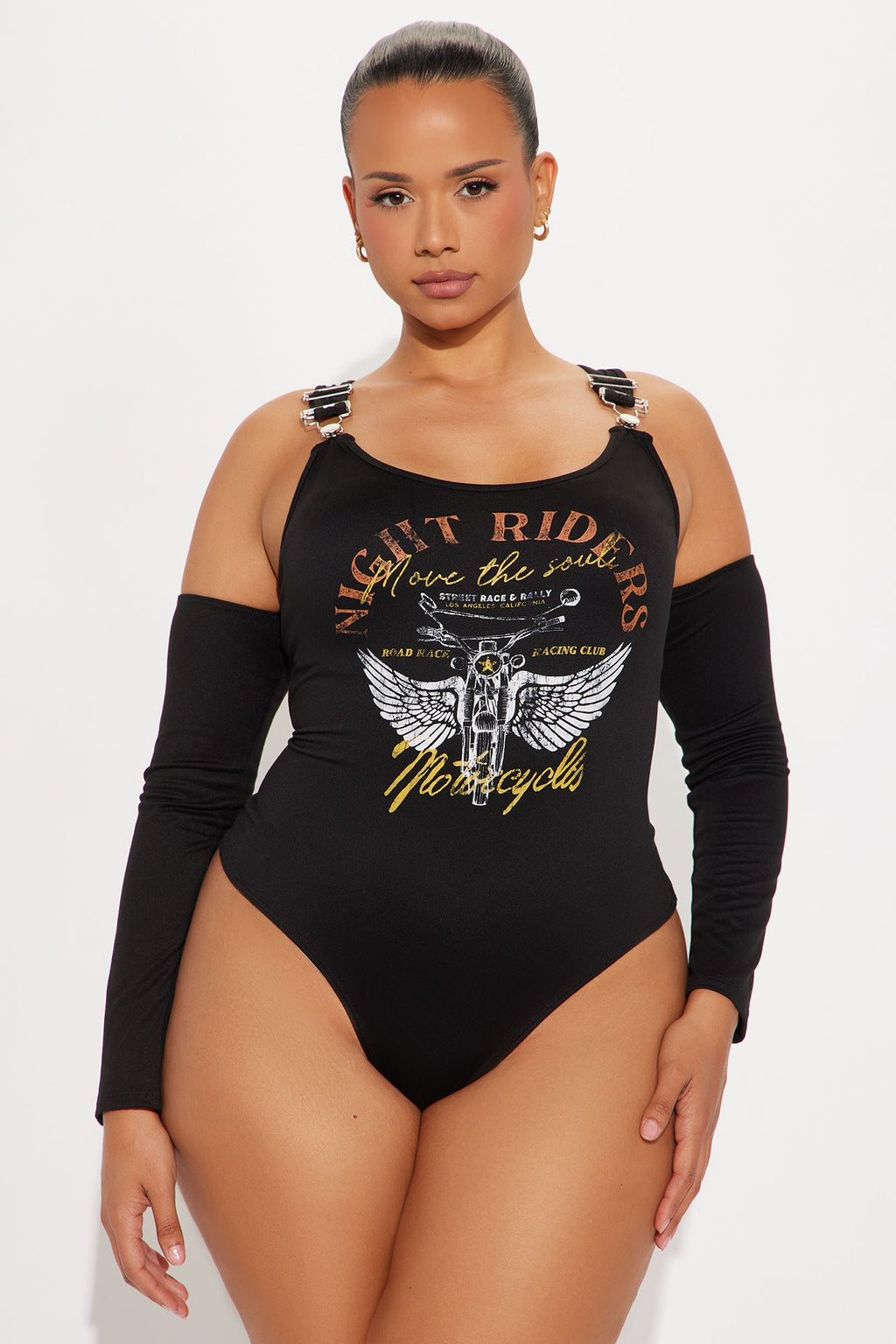 Night Rider Motorcycles Long Sleeve Bodysuit - Black