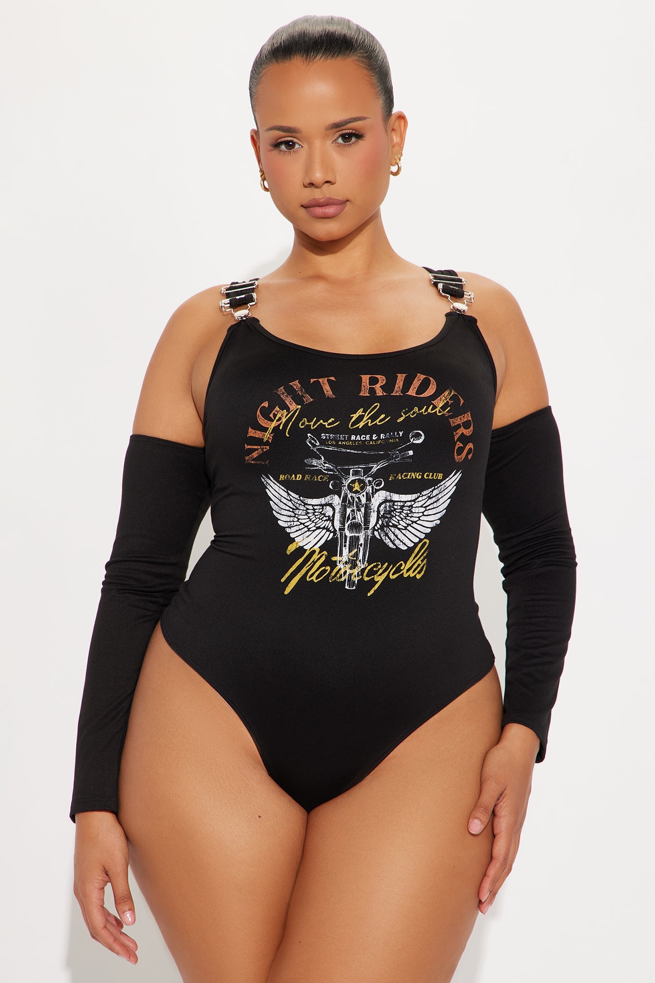 Night Rider Motorcycles Long Sleeve Bodysuit - Black