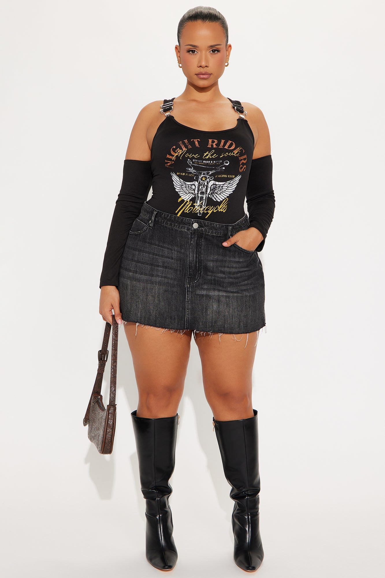Night Rider Motorcycles Long Sleeve Bodysuit - Black