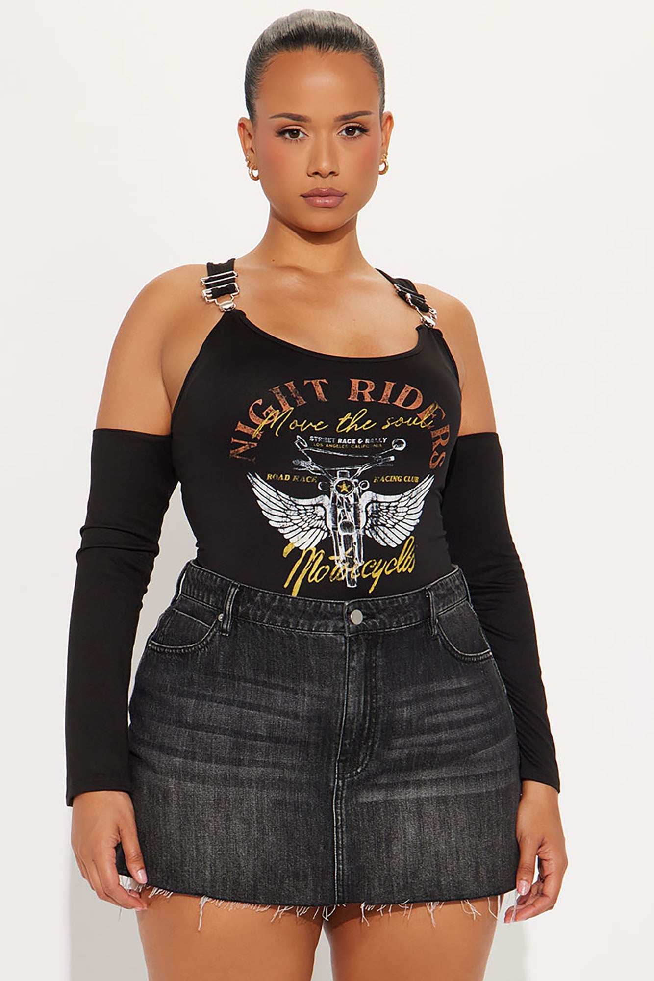 Night Rider Motorcycles Long Sleeve Bodysuit - Black