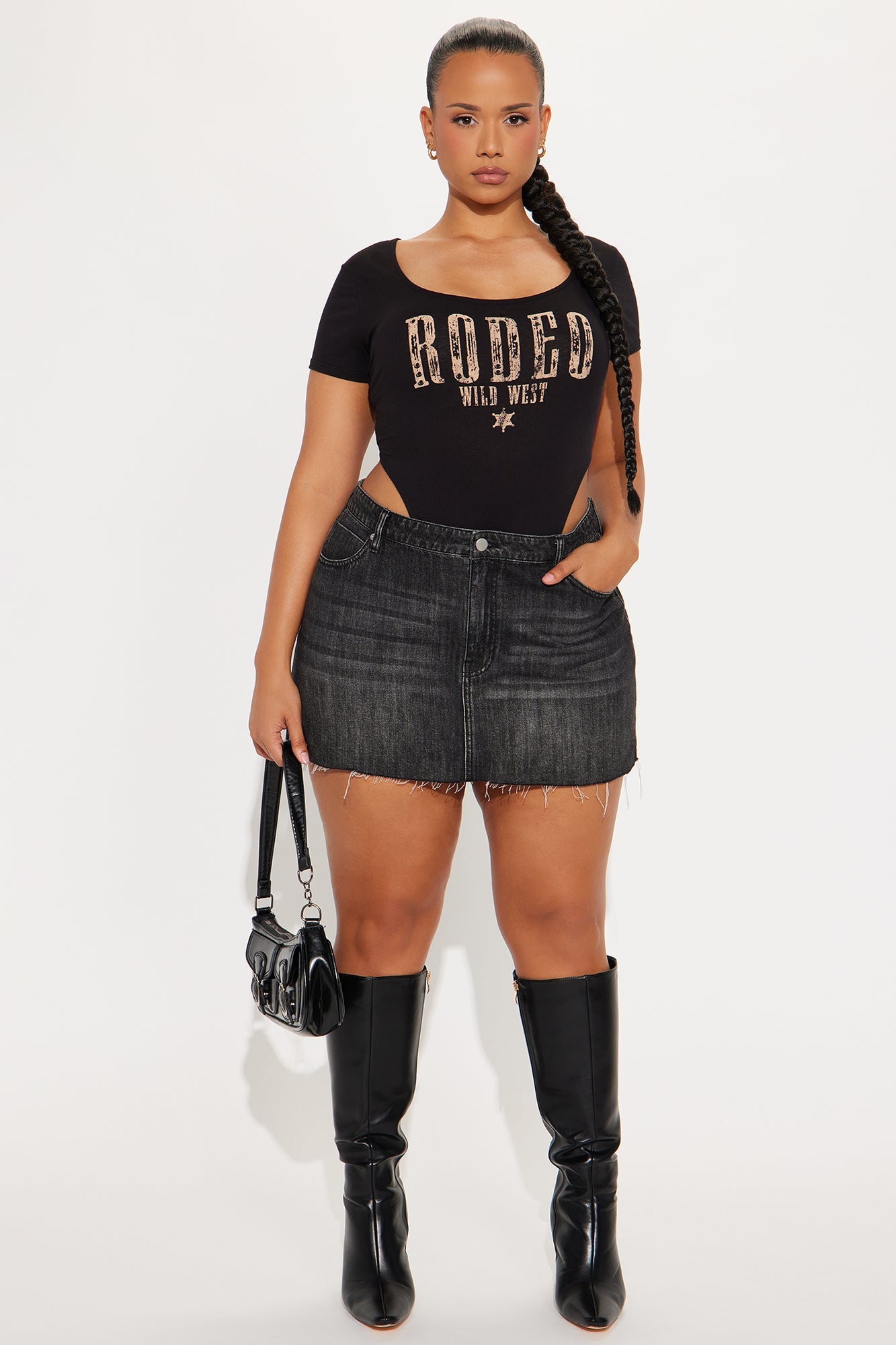Rodeo Wild West Short Sleeve High Cut Bodysuit - Black