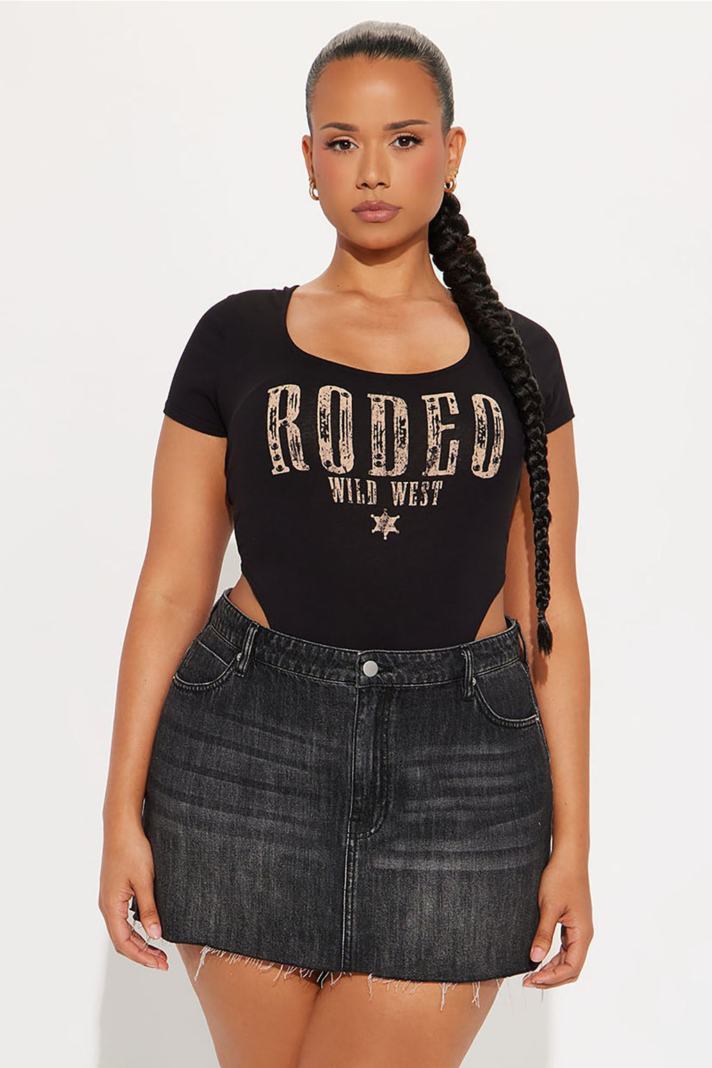 Rodeo Wild West Short Sleeve High Cut Bodysuit - Black