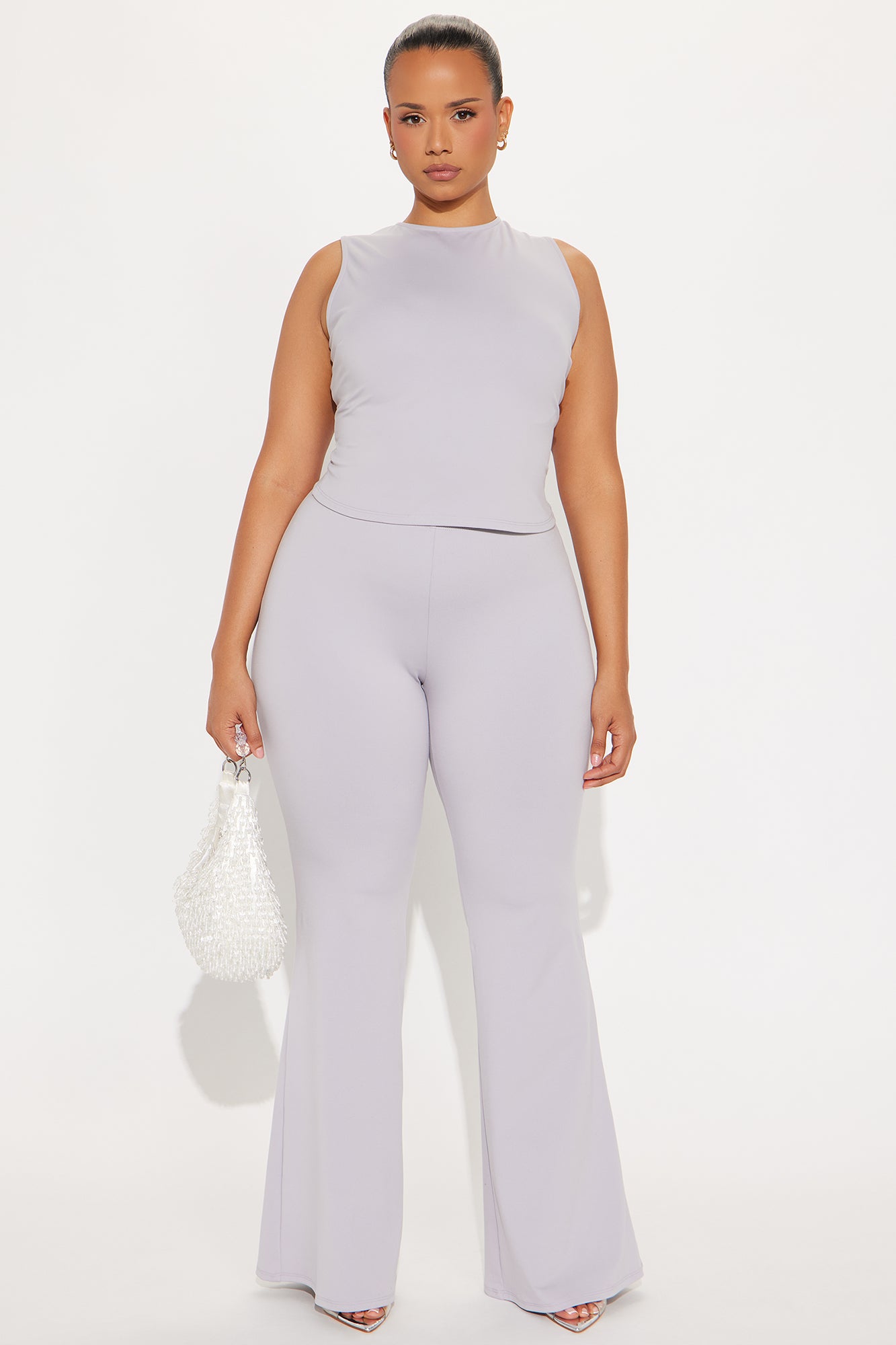 All Day Sleek Matte Tricot Pant Set - Grey
