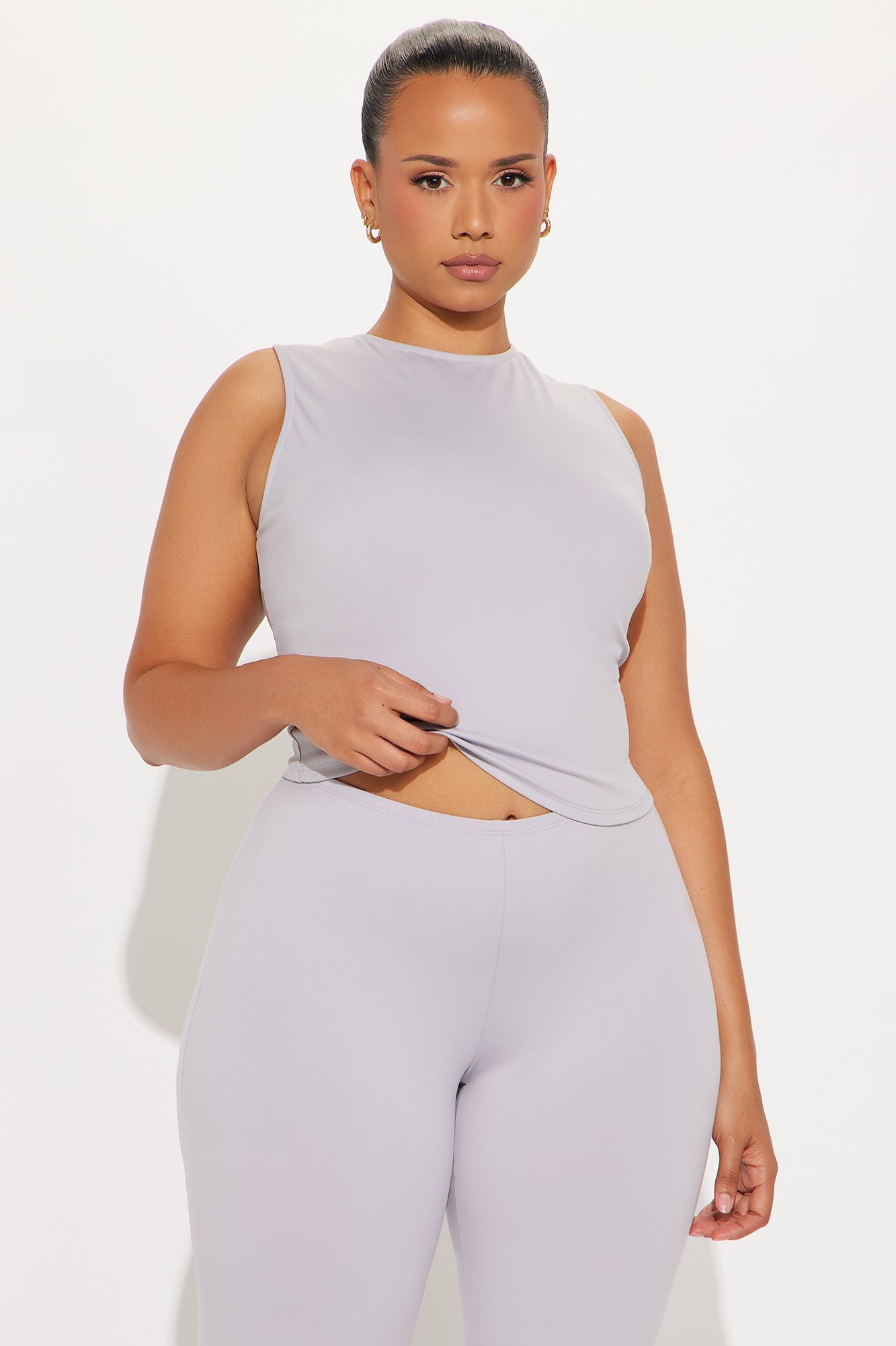 All Day Sleek Matte Tricot Pant Set - Grey