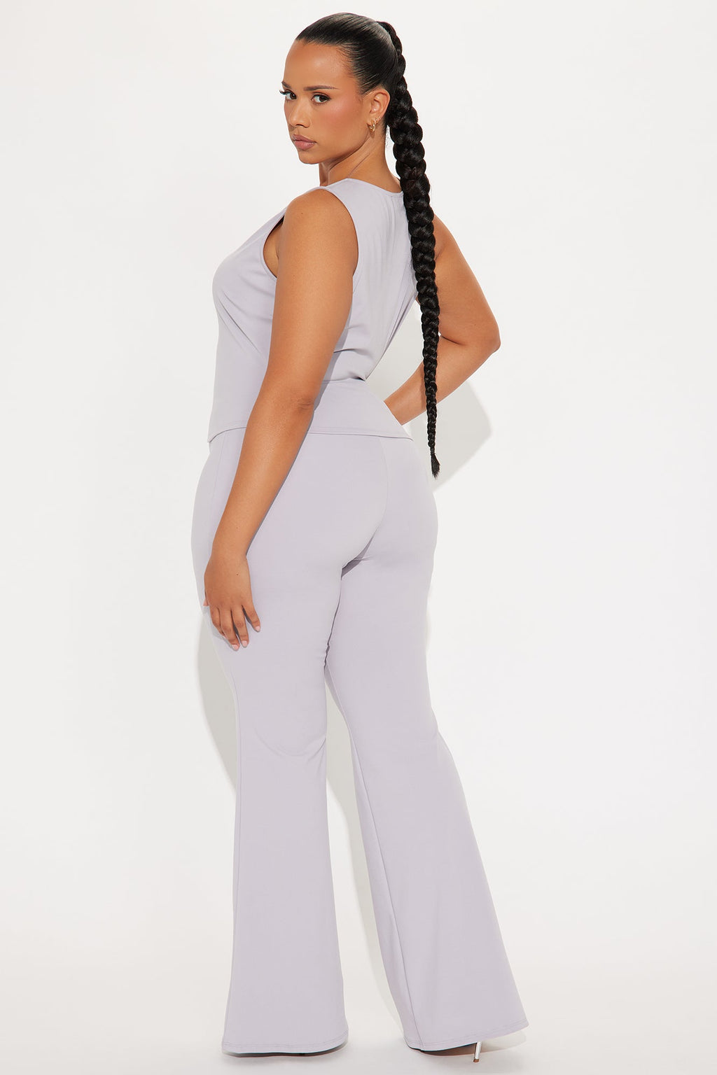 All Day Sleek Matte Tricot Pant Set - Grey