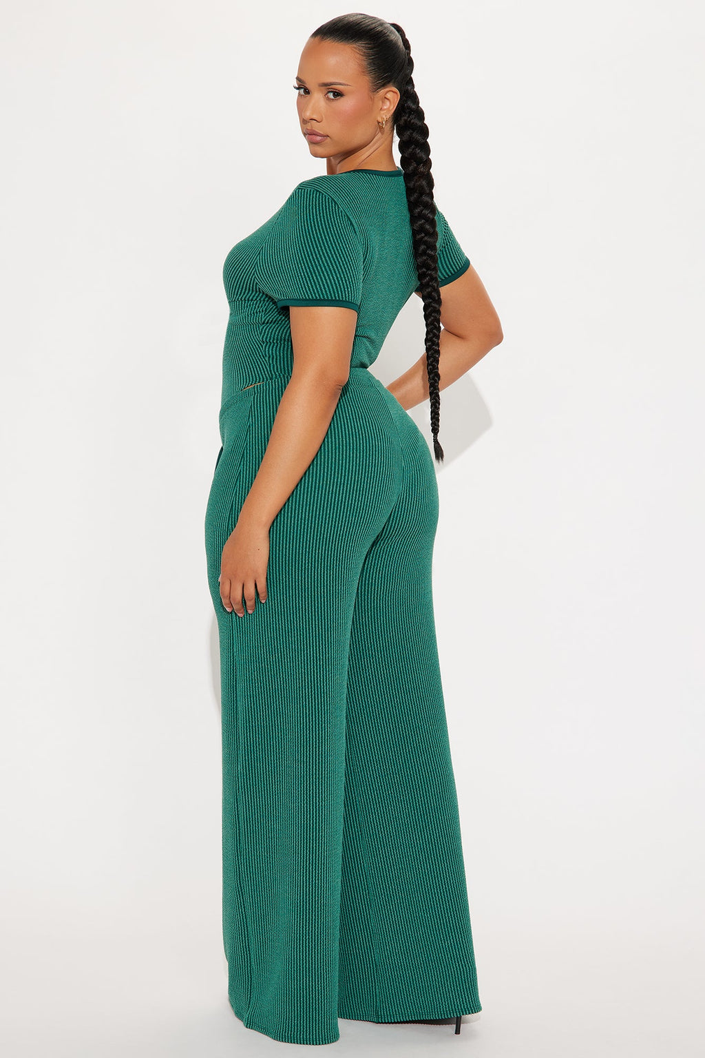 Paulette Short Sleeve Ribbed Bodysuit Pant Set - Green