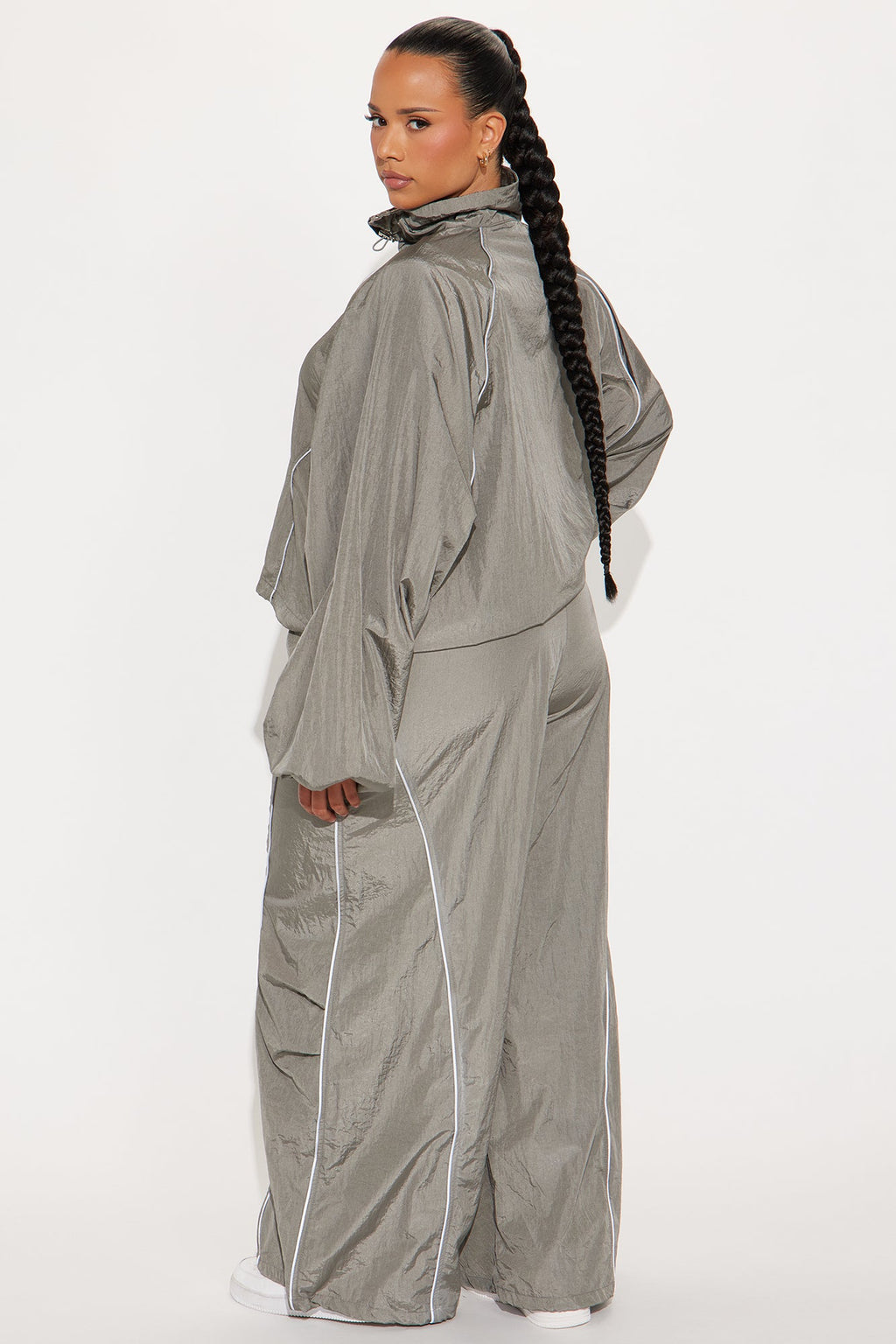 Watch Me Windbreaker Zip Up Pant Set - Silver 