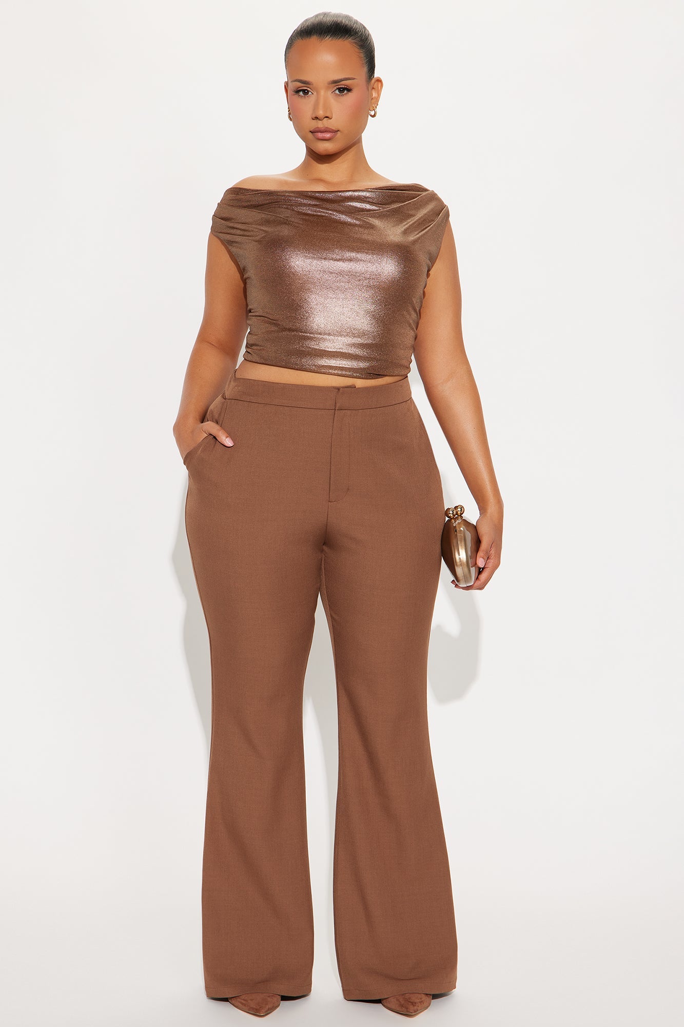 Octavia Flare Trouser Pant 33″ - Brown