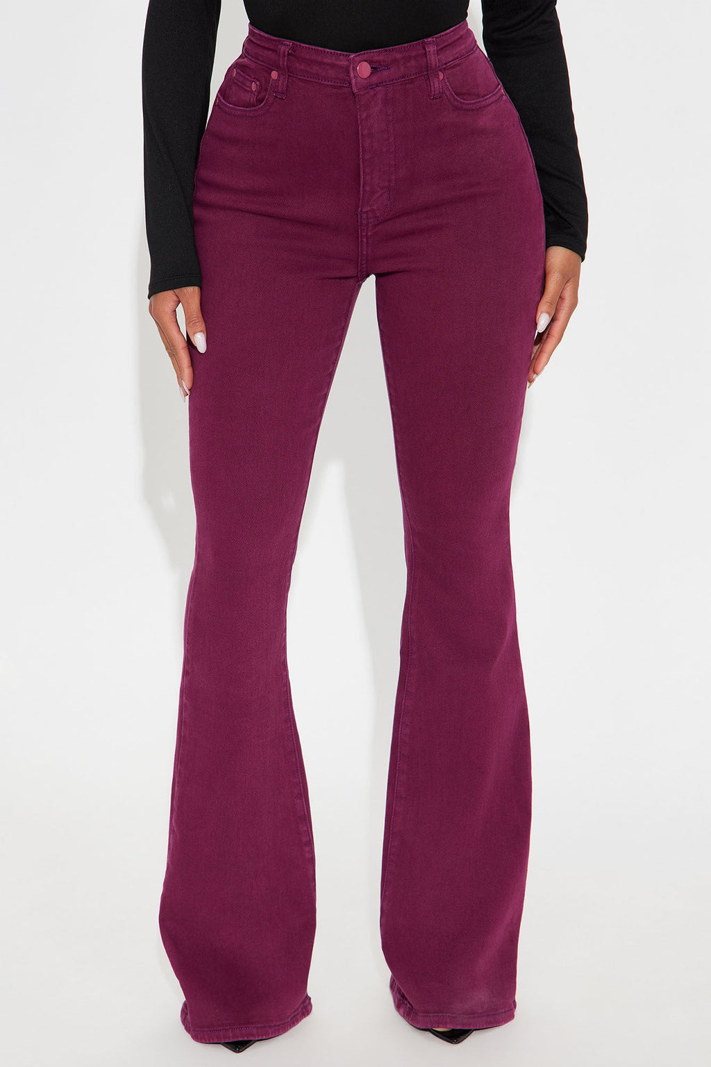 Bon Voyage High Rise Flare Jeans - Burgundy