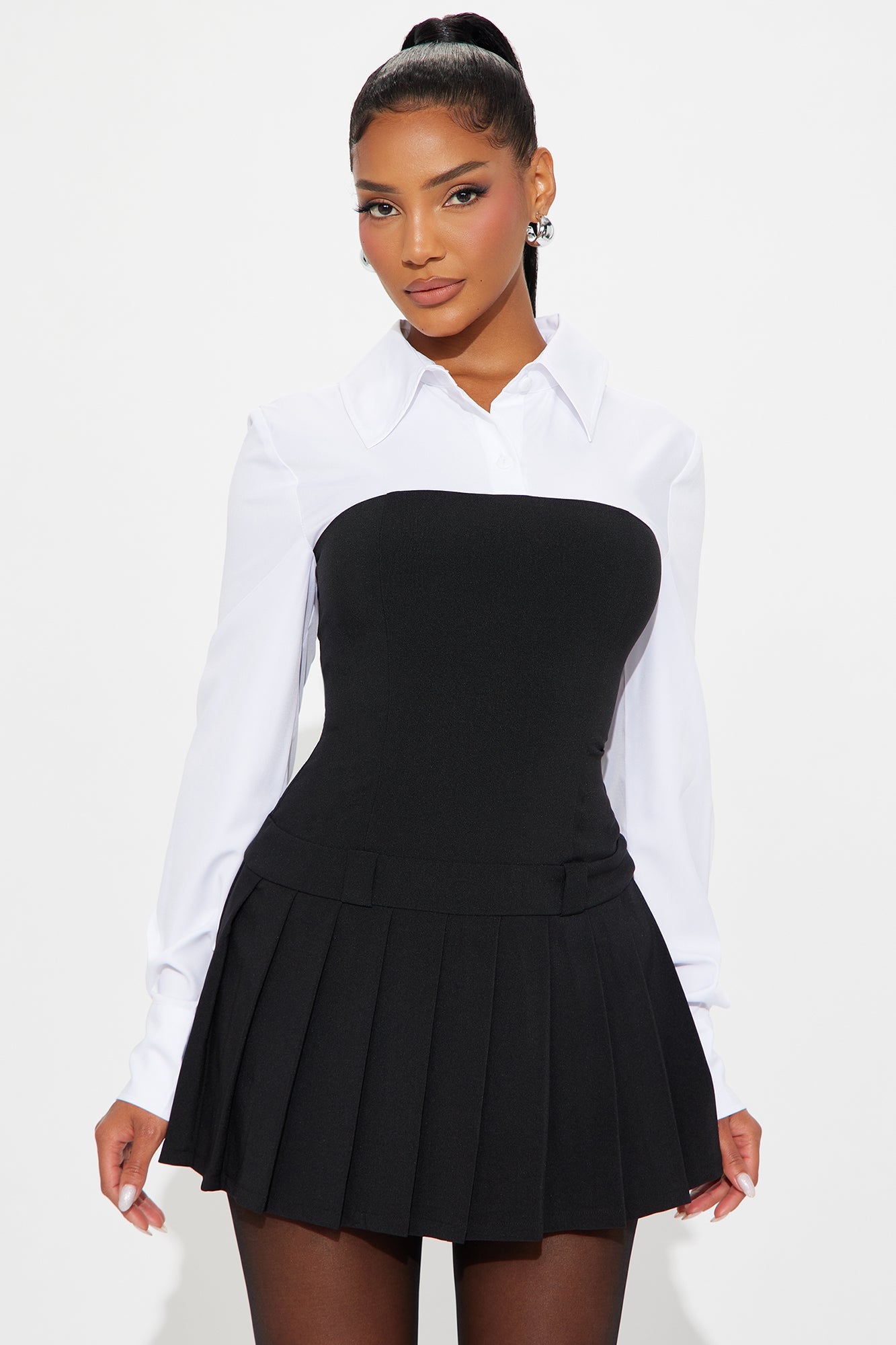 Kayla Poplin Skort Romper - Black/White