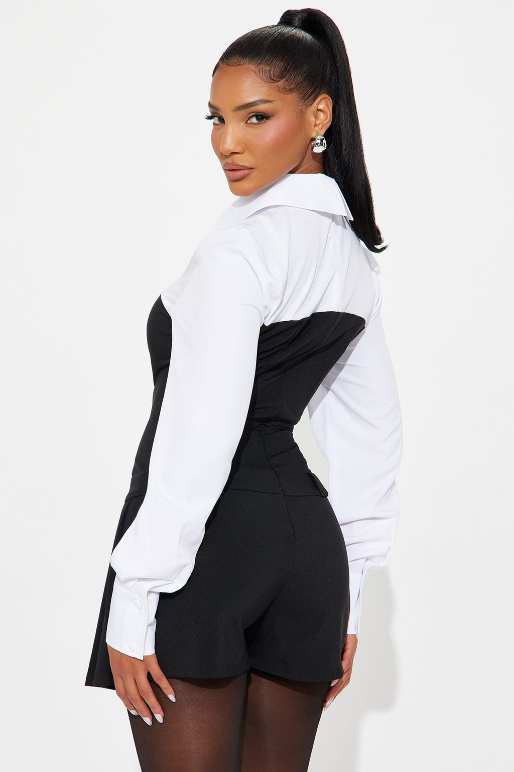 Kayla Poplin Skort Romper - Black/White