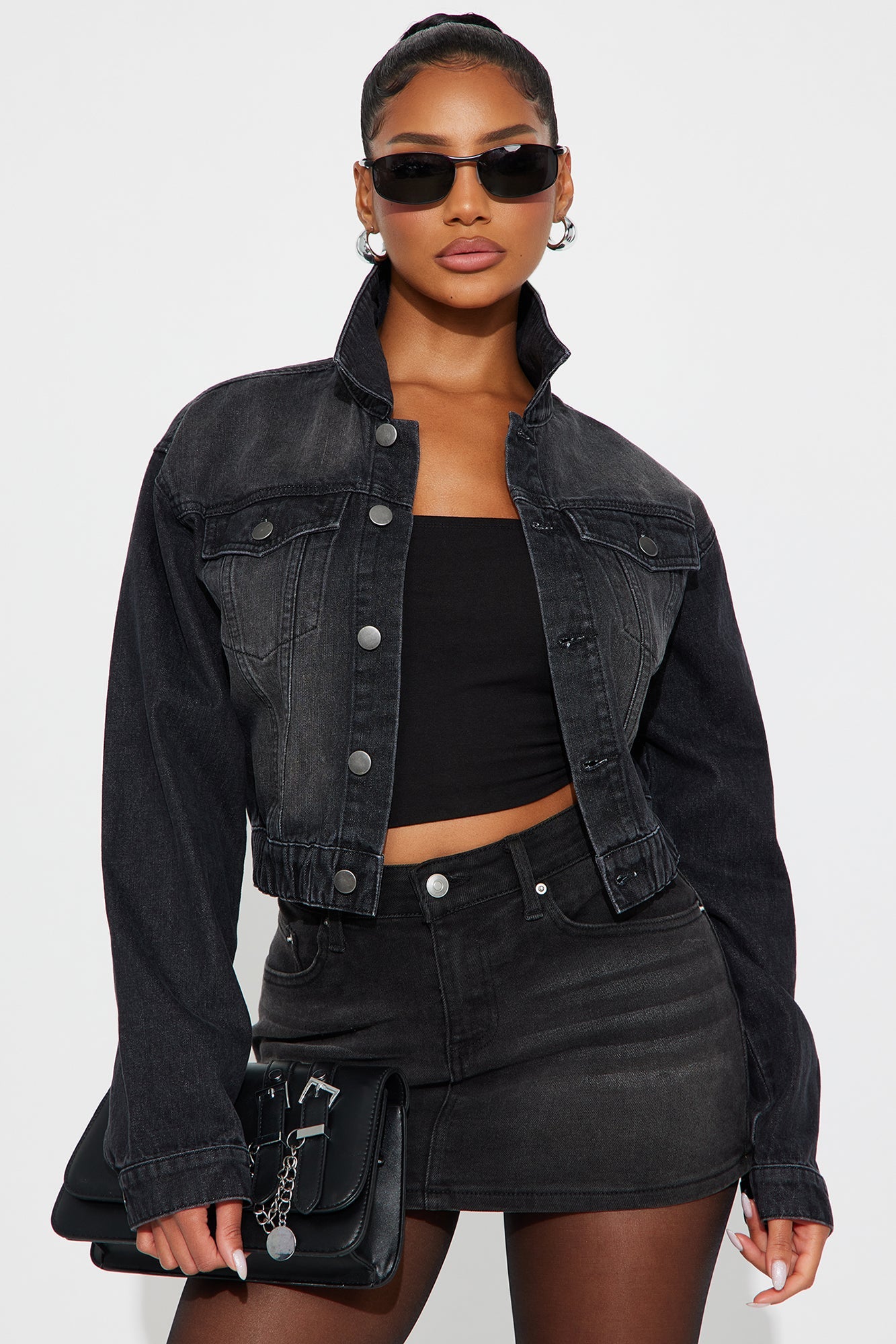 Out Of Time Denim Bomber Jacket - Black Wash