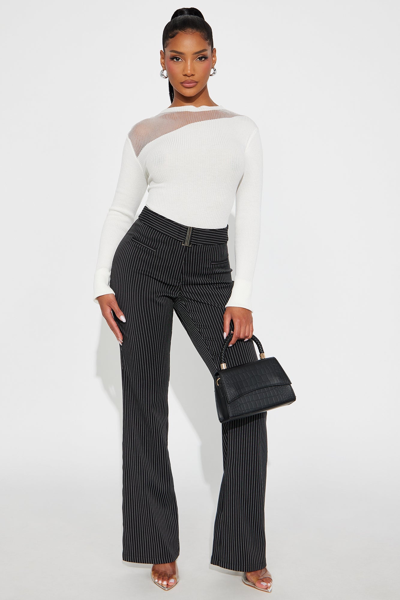 Giana Pinstripe Belted Trouser Pant 33″ - Black/White