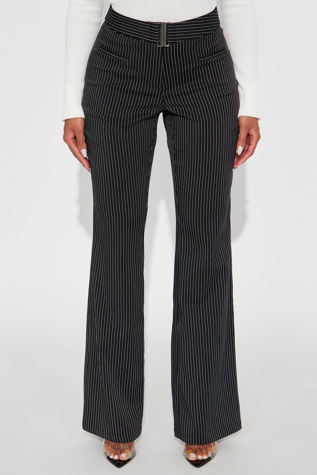 Giana Pinstripe Belted Trouser Pant 33″ - Black/White