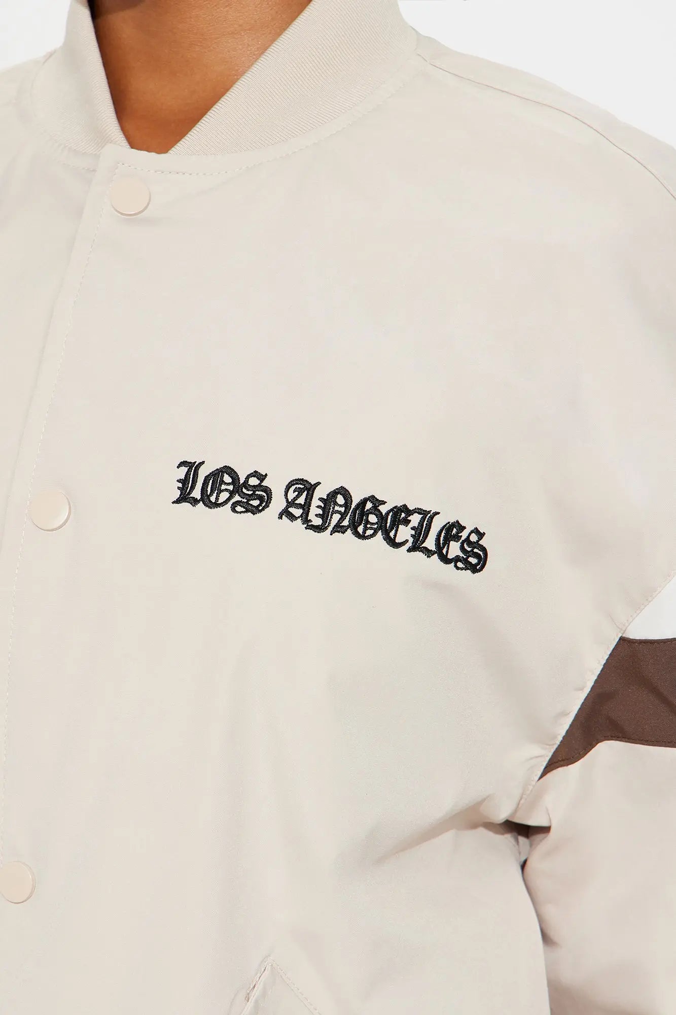 Los Angeles Raised Nylon Bomber Jacket - Beige 